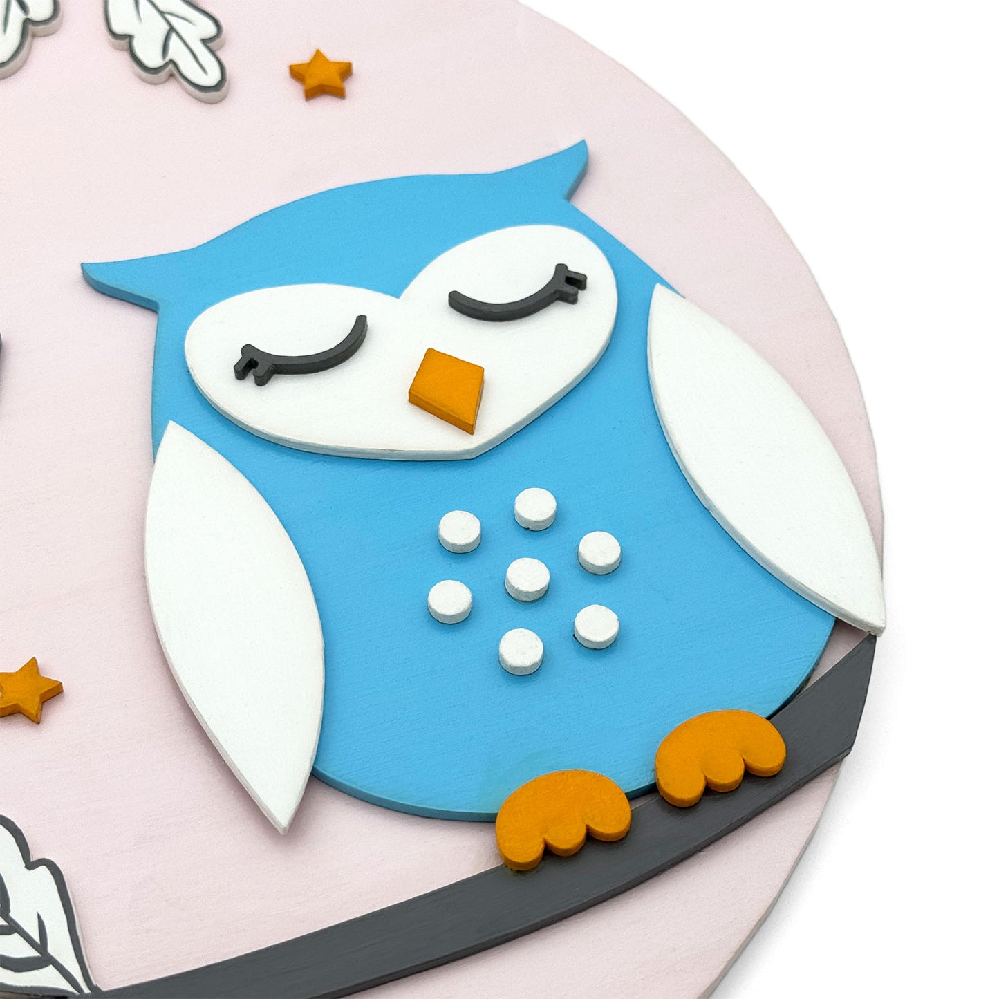 Owl Themed Hand-Painted Wooden Round Kids Name Plate