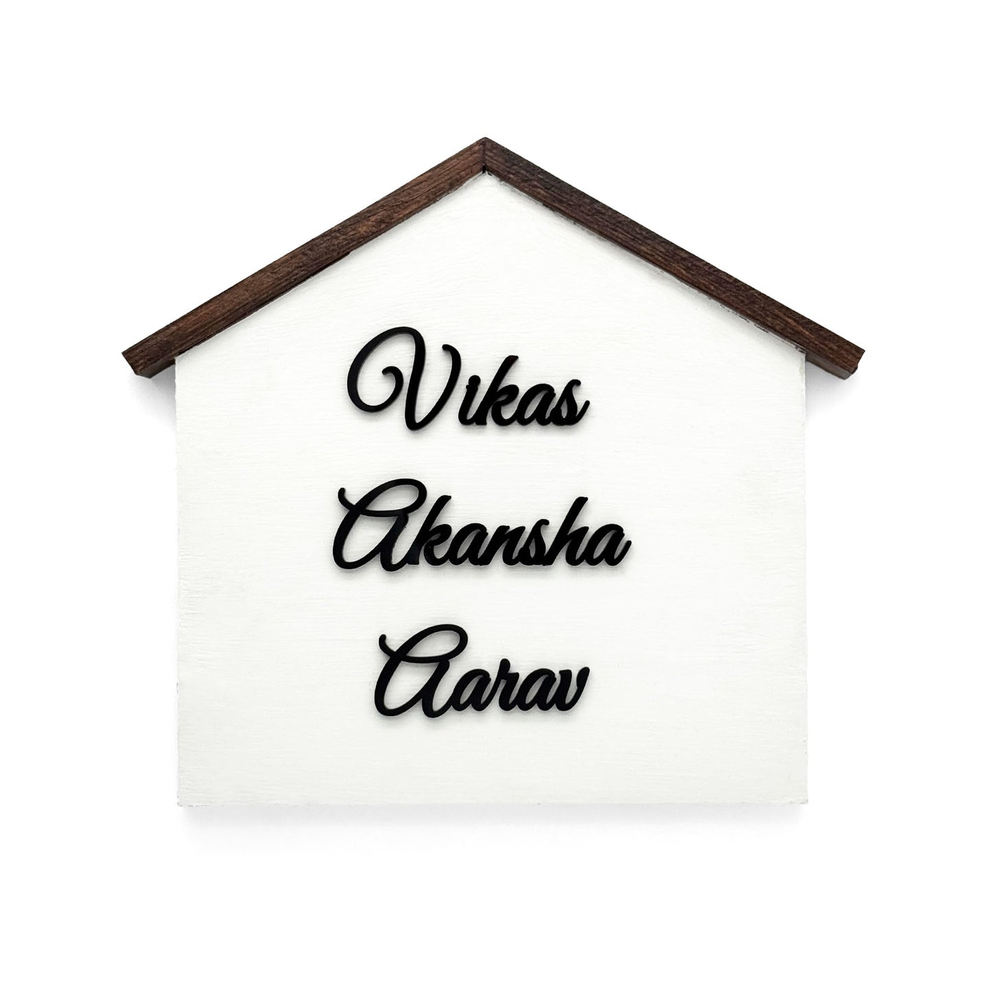 Hut Shaped Hand-Painted Wooden Name Plate For Home - White
