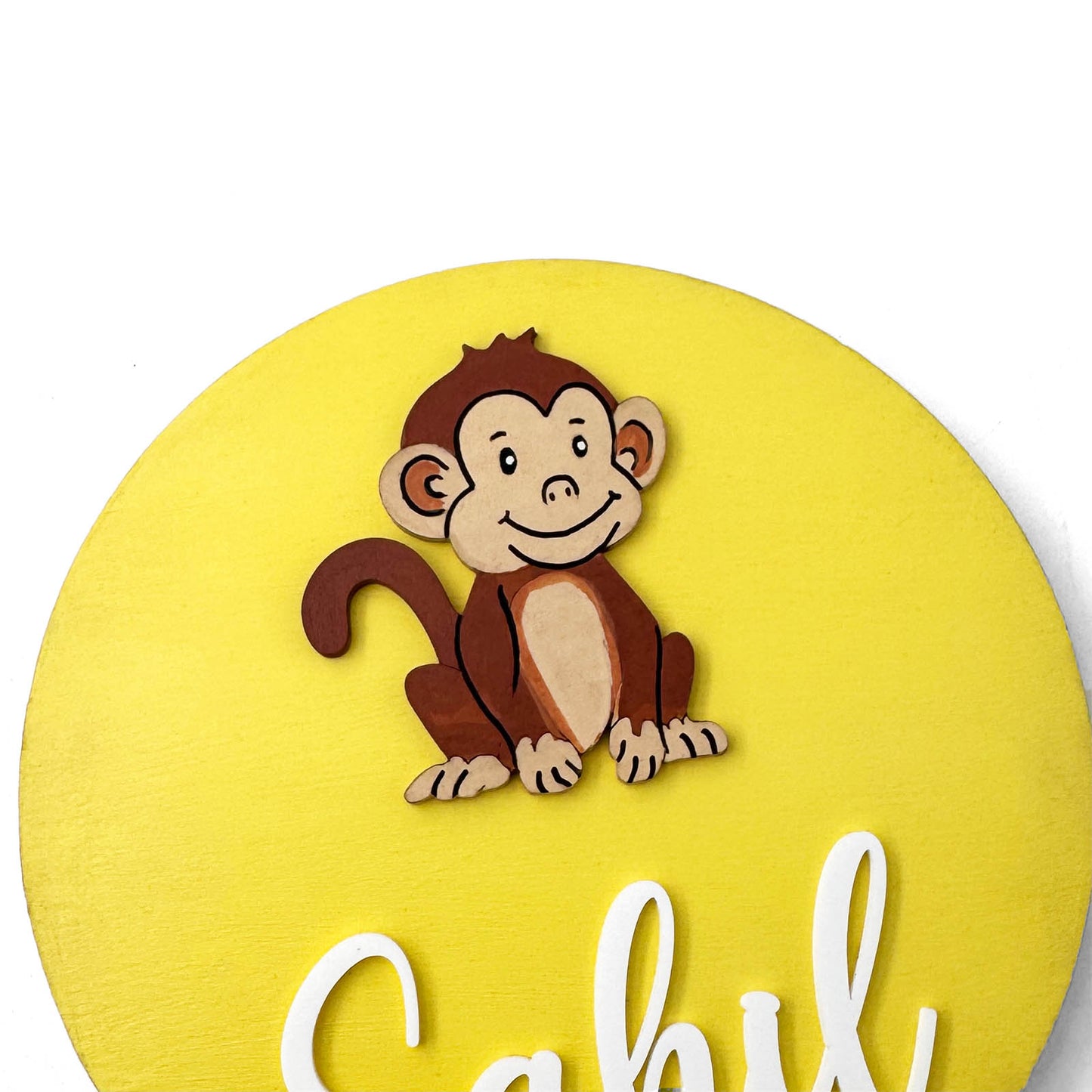 Monkey Themed Hand-Painted Wooden Name Plate For Kids