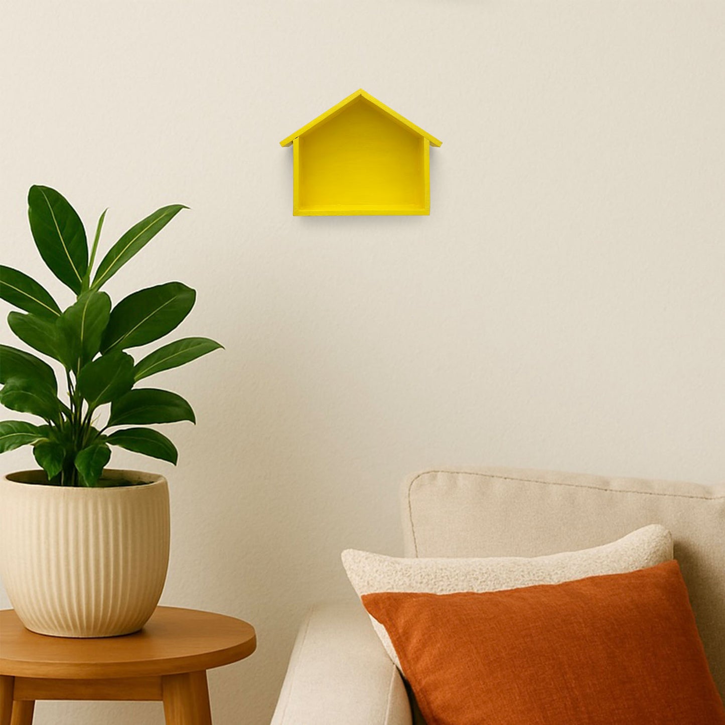 Hut Shaped Hand-Painted Wooden Wall Shelf - Yellow