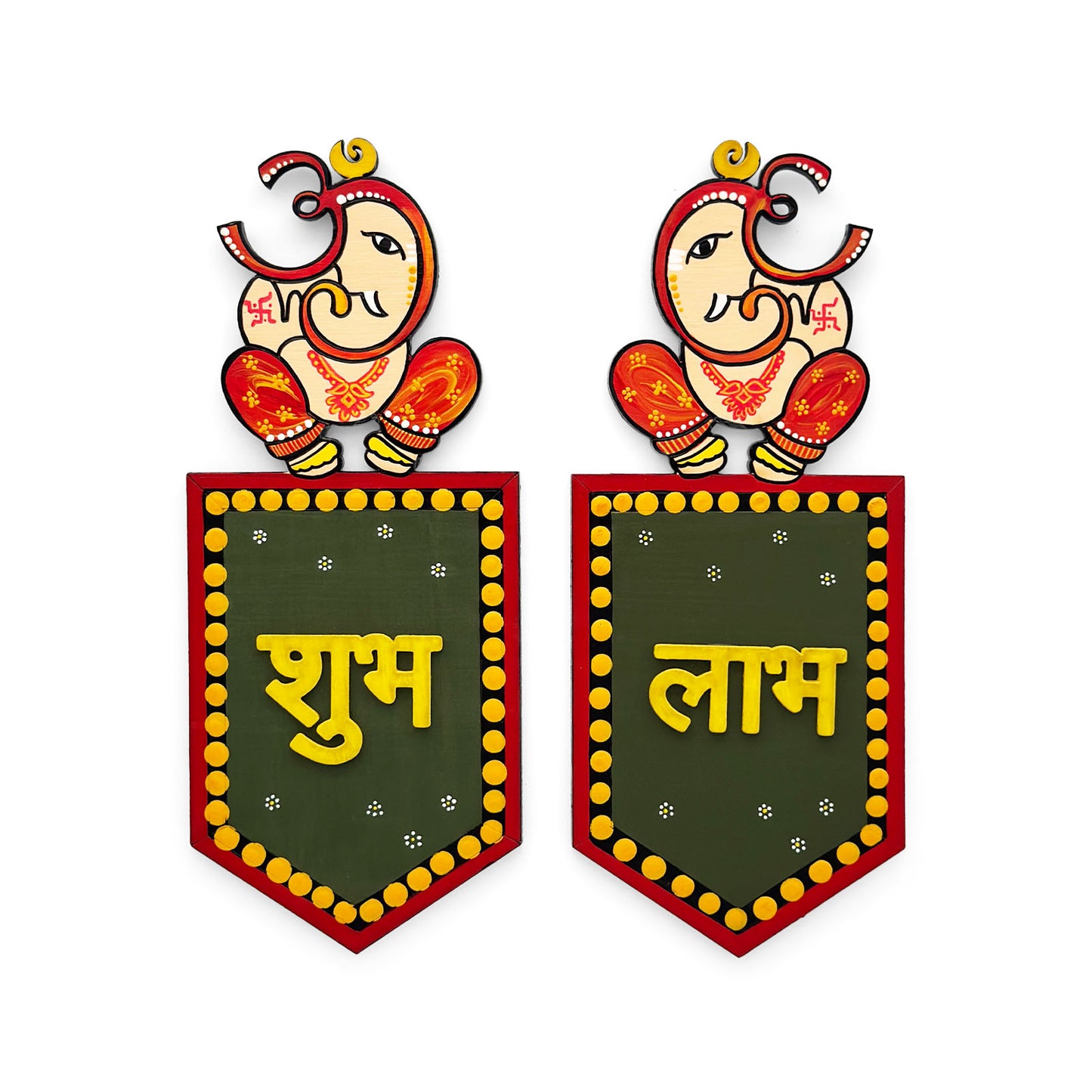 Shubh Labh Hand-Painted Wooden Wall Hanging - Design 1