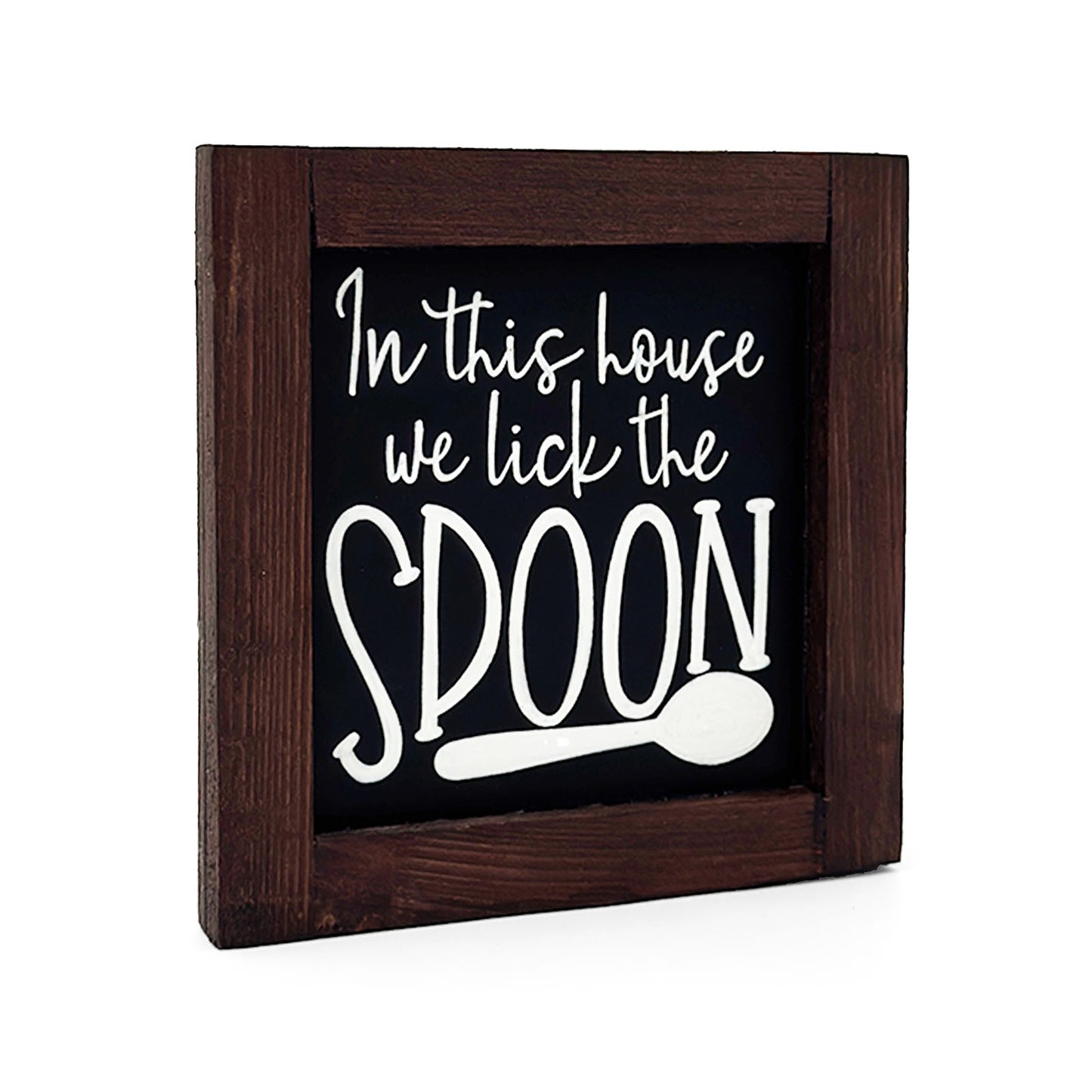 In This House We Lick The Spoon Hand-Painted Wooden Kitchen Wall Frame