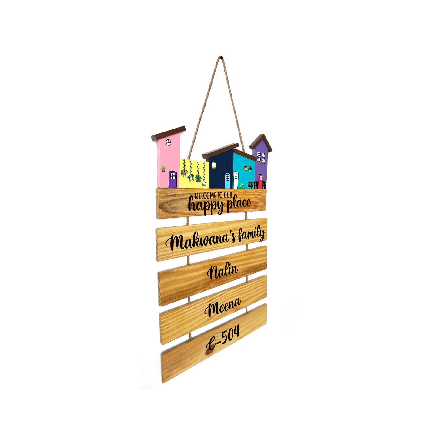 Hut-Shaped Hand-Painted Wooden Name Plate For Home - Hut Board & Four Planks Design 5