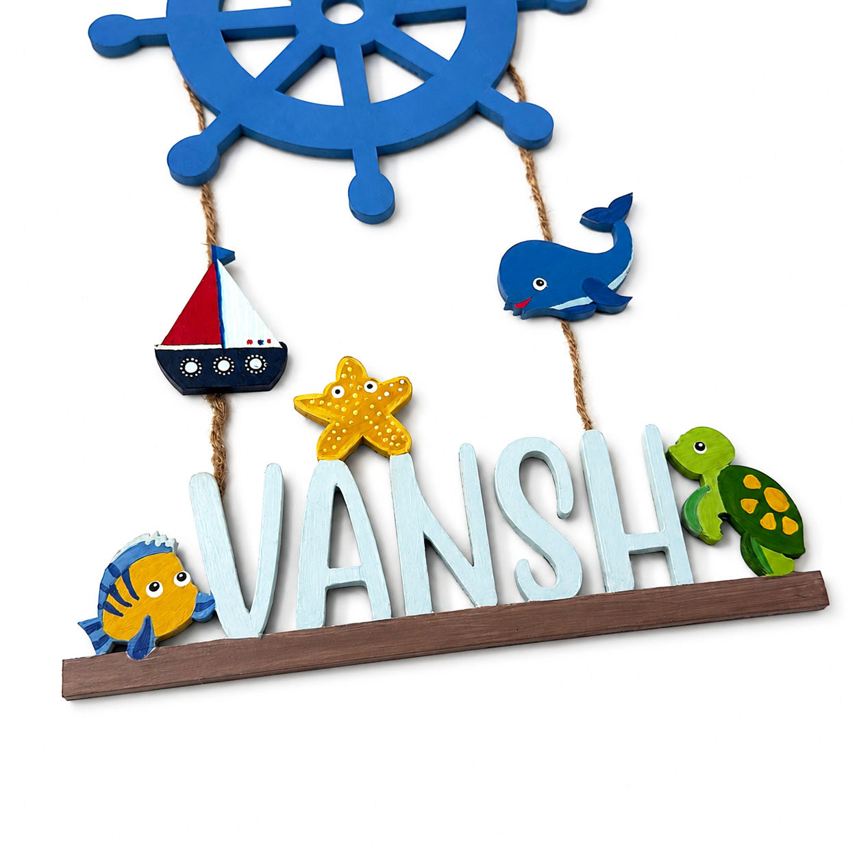 Ocean Themed Hand-Painted Wooden Kids Name Plate - Design 1