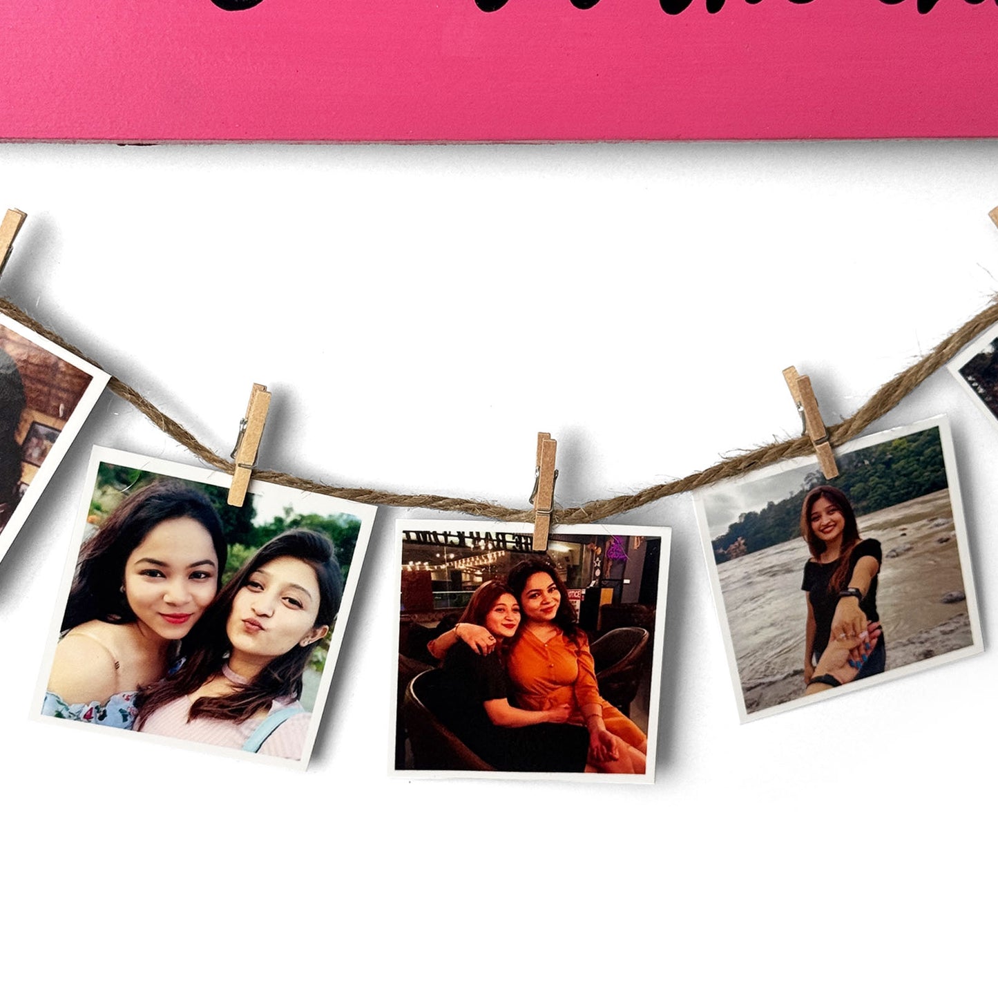 Happy Birthday  Friends Till The End Hand-Painted Wooden Photo Holder - Teal & Pink