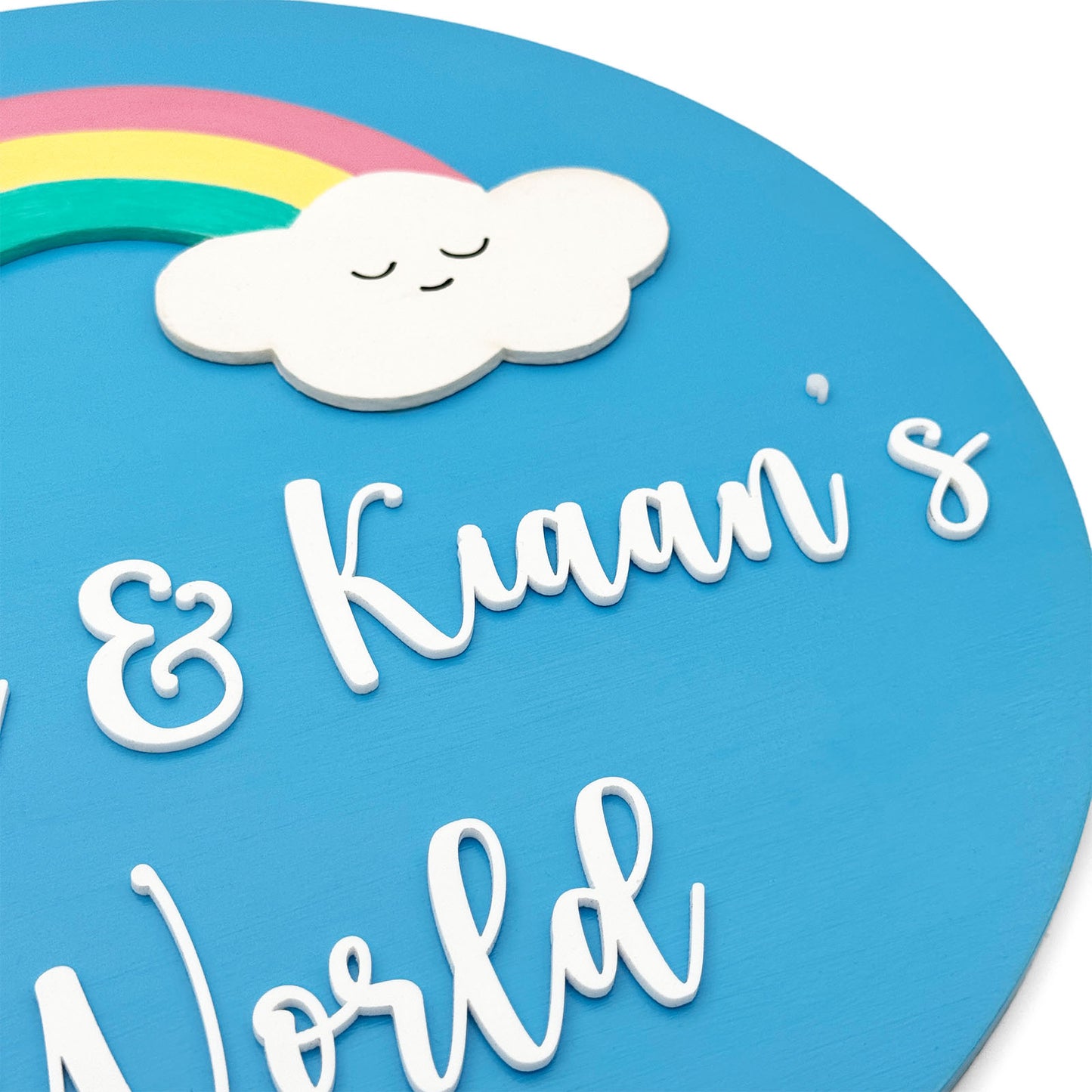 Rainbow Themed Hand-Painted Wooden Round Kids Name Plate