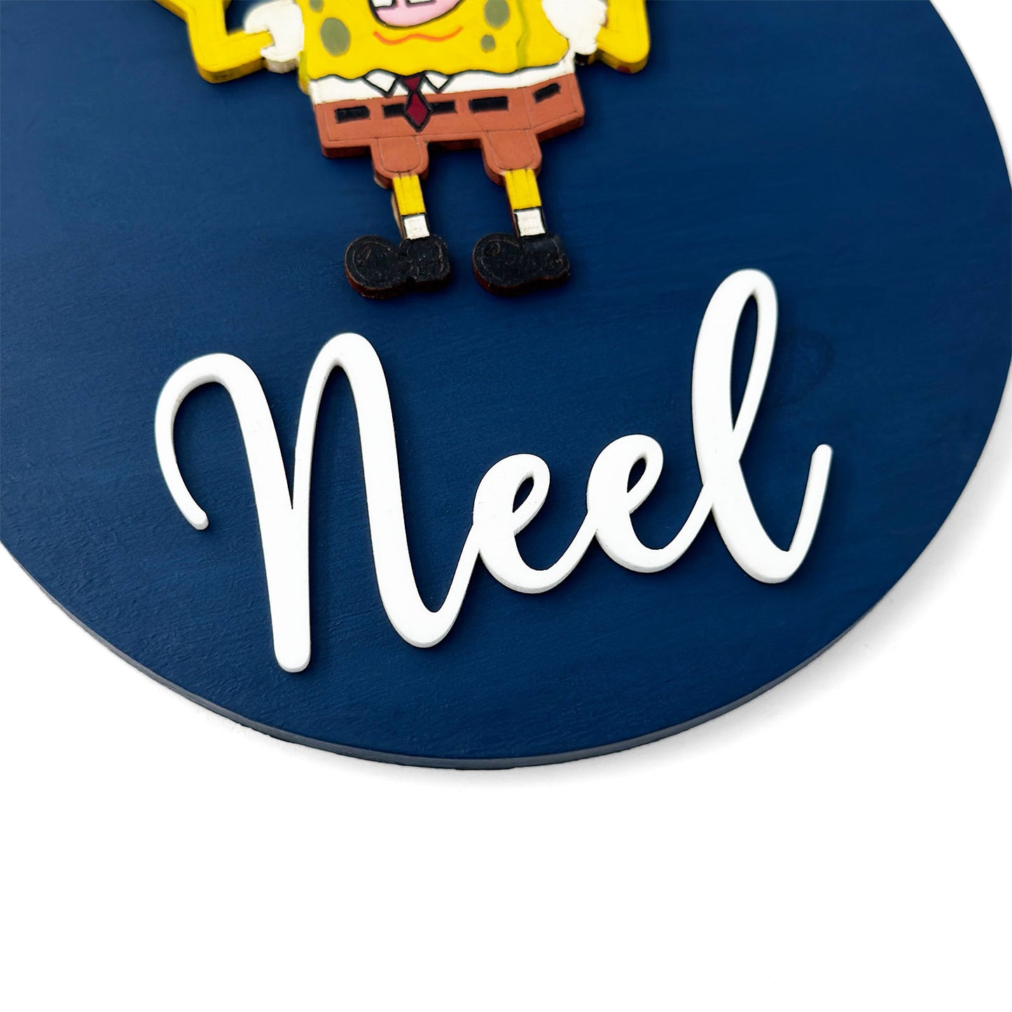SpongeBob SquarePants Themed Hand-Painted Wooden Name Plate For Kids