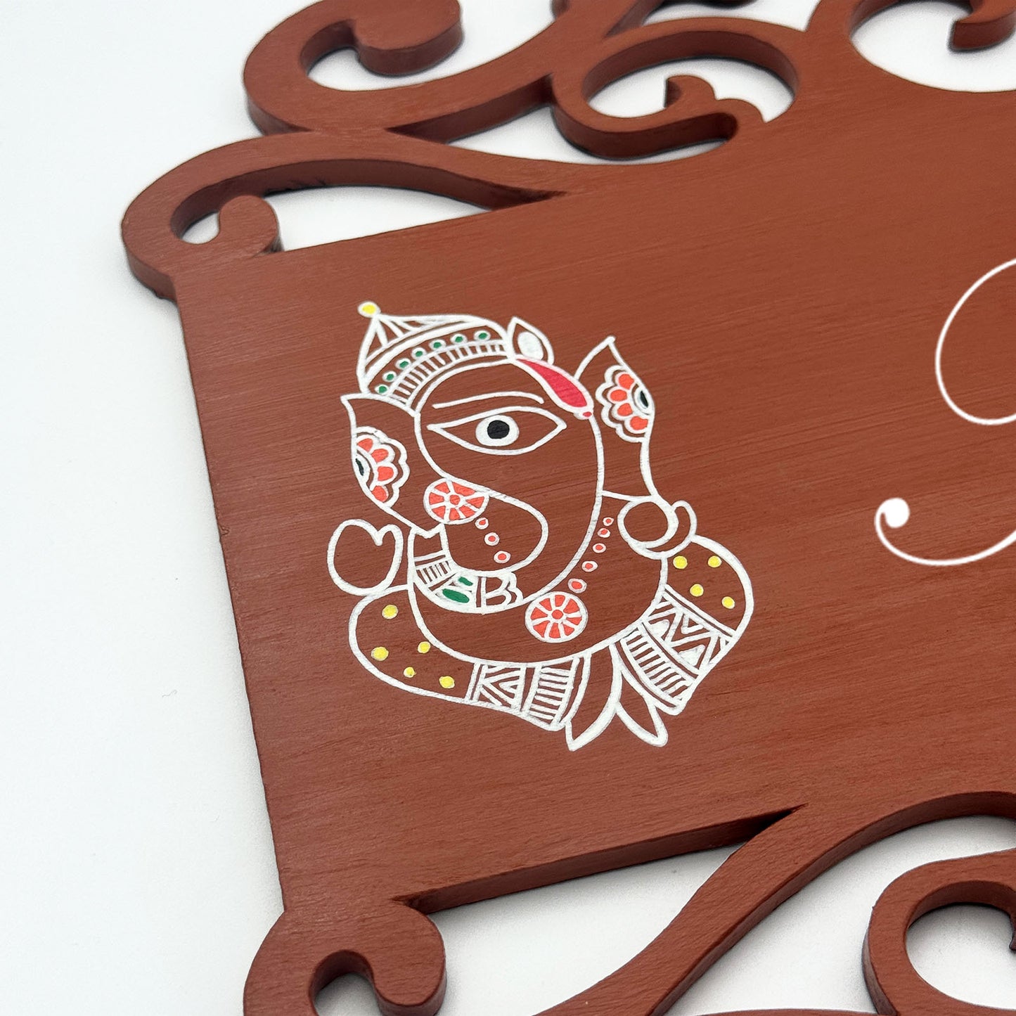 Ganesha Artwork Hand-Painted Wooden Madhubani Name Plate For Home