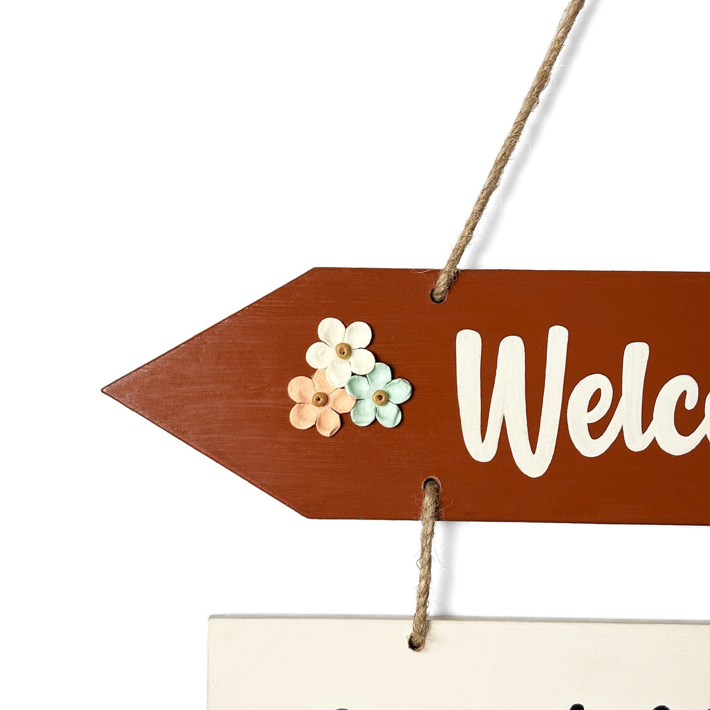 Welcome To Our Home Hand-Painted Wooden Arrow Plank Wall Hanging - Design 14
