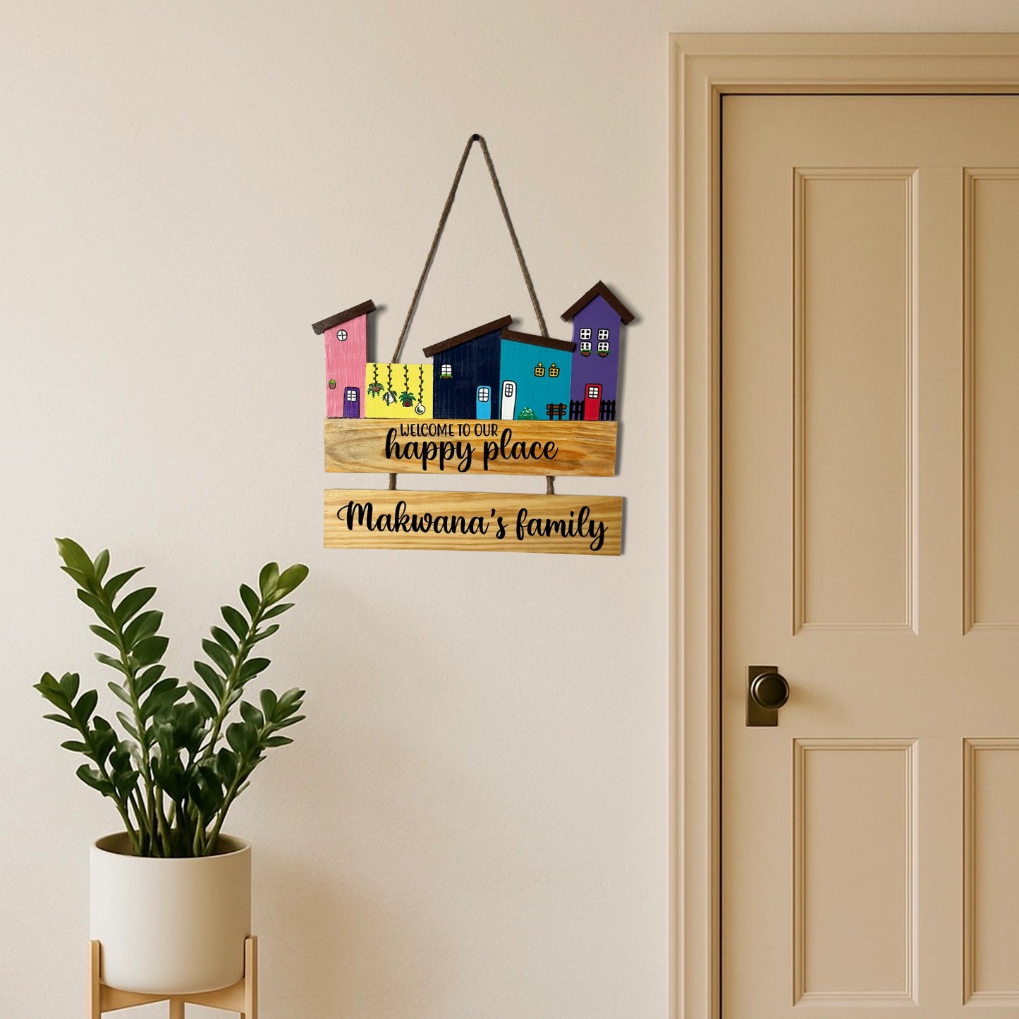 Hut-Shaped Hand-Painted Wooden Name Plate For Home - Hut Board & One Plank Design 5