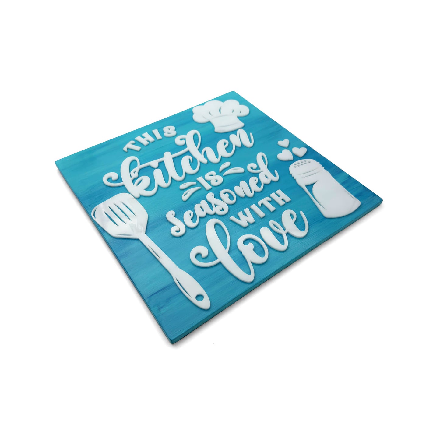 This Kitchen Is Seasoned With Love Hand-Painted Wooden Kitchen Wall Hanging - Blue