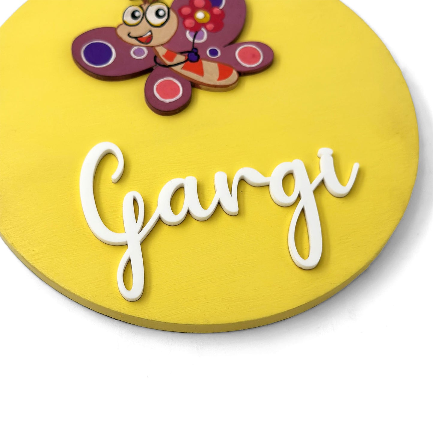 Butterfly Themed Hand-Painted Wooden Name Plate For Kids