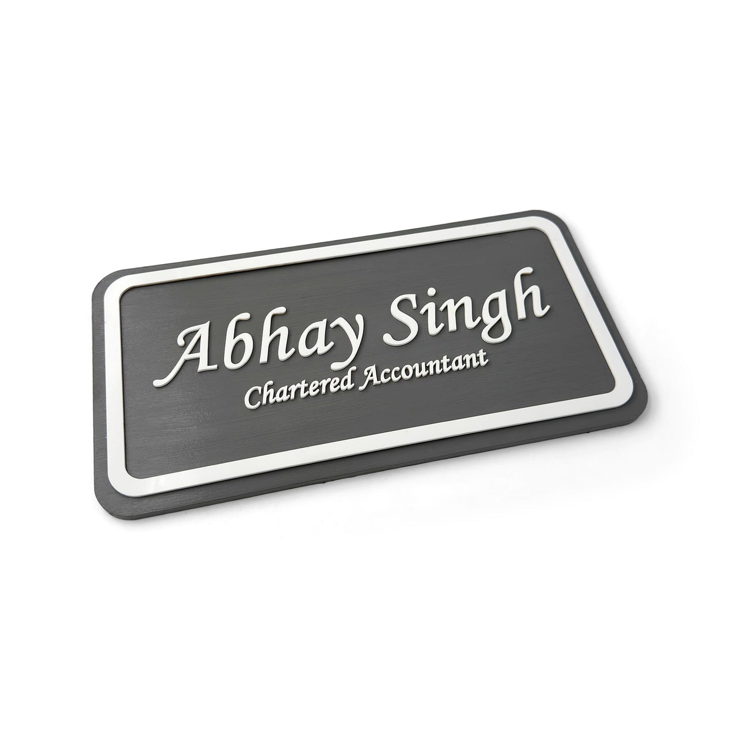 Rectangular Hand-Painted Wooden Name Plate For Professionals - Grey