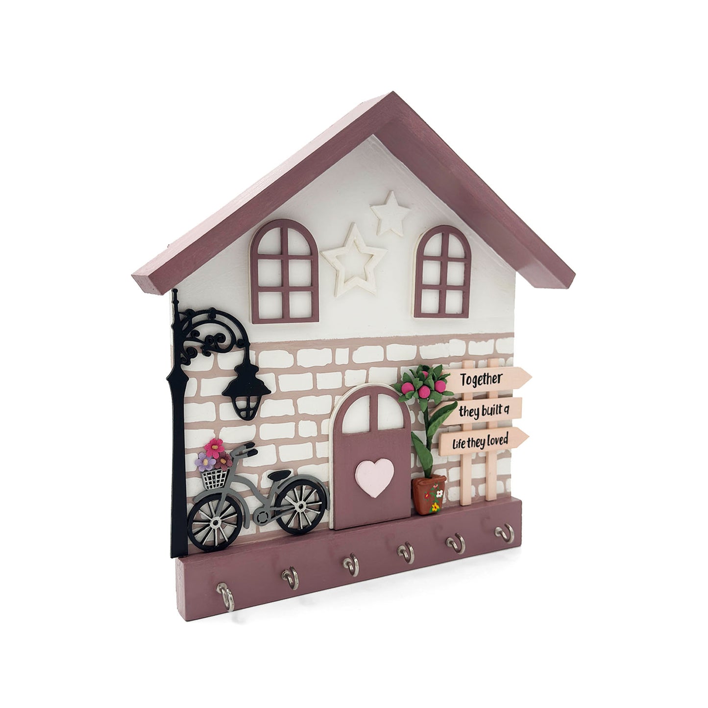 Personalised Hand-Painted Wooden Hut Key Holder With Bricks Texture