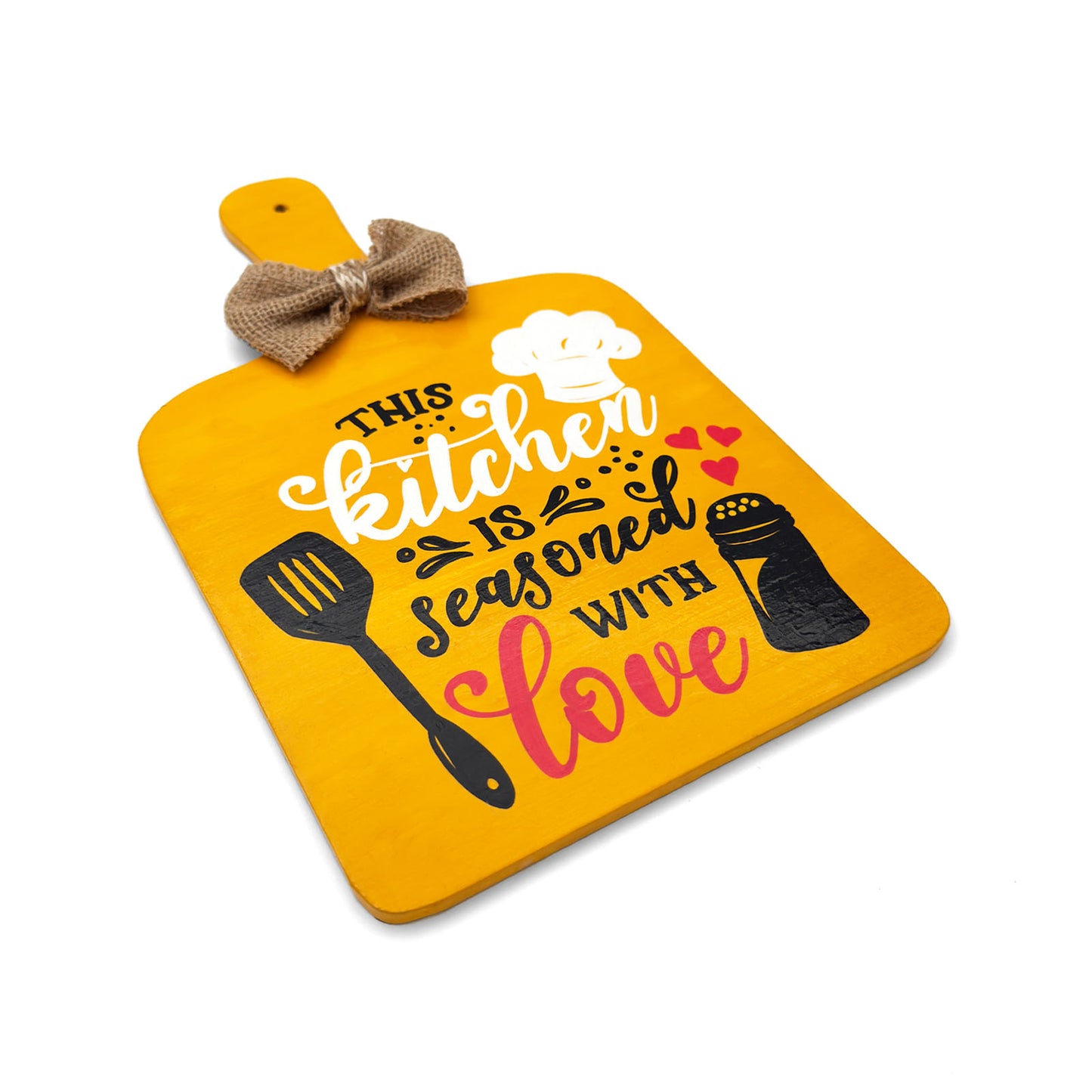 This Kitchen Is Seasoned With Love Hand-Painted Wooden Chopping Board Kitchen Wall Hanging - Yellow