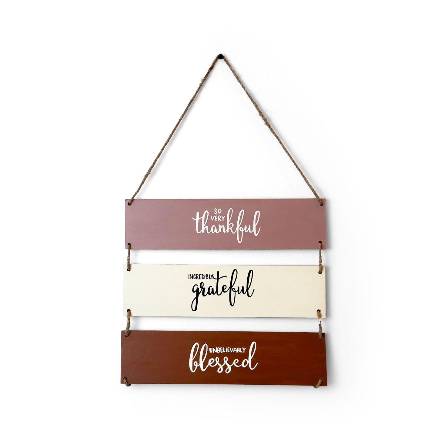 So Very Thankful Incredibly Grateful Unbelievably Blessed Hand-Painted Wooden Plank Wall Hanging