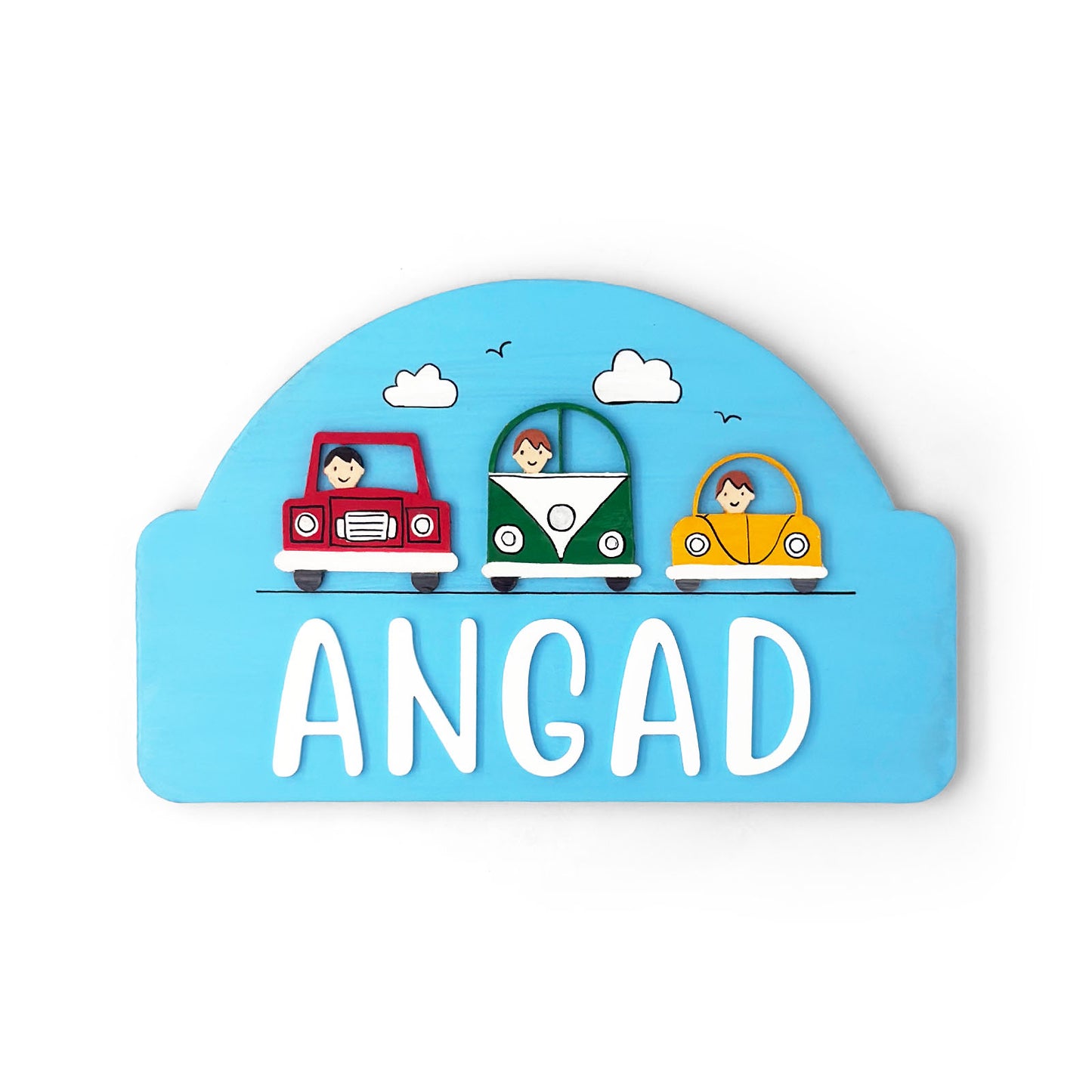 Cars Themed Hand-Painted Wooden Arch-Shaped Kids Name Plate