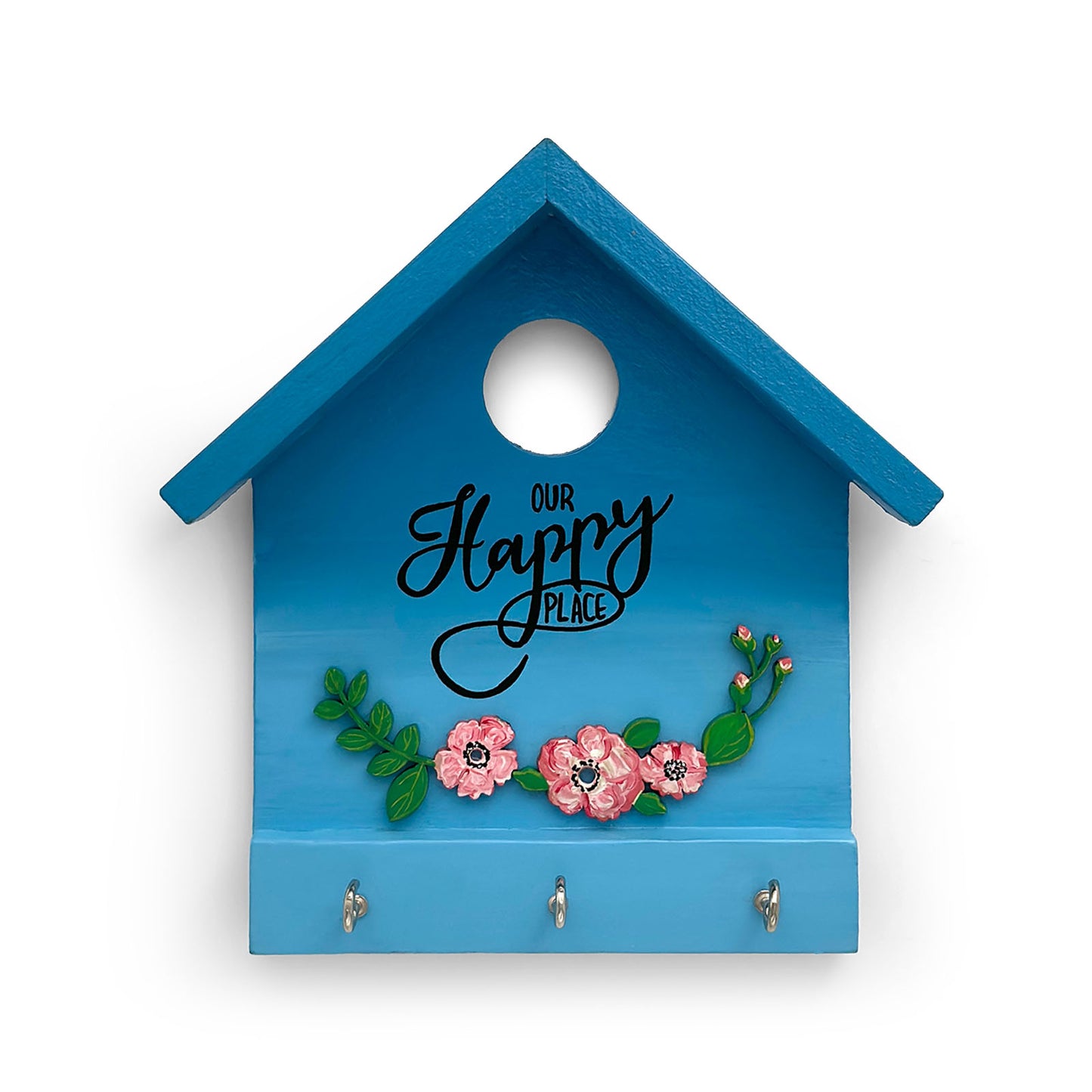 Hand-Painted Wooden Hut Key Holder - Our Happy Place
