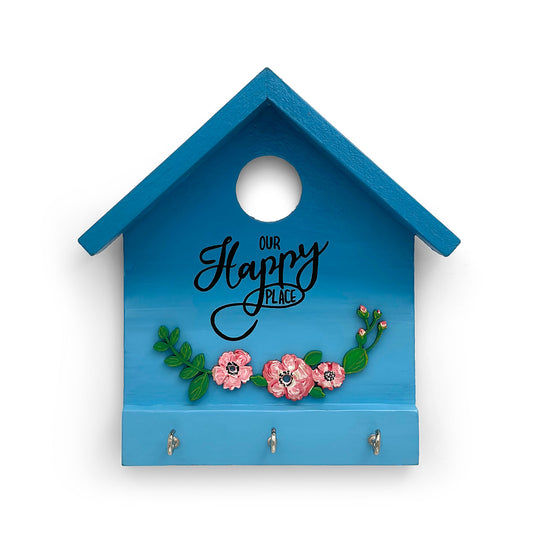 Hand-Painted Wooden Hut Key Holder - Our Happy Place
