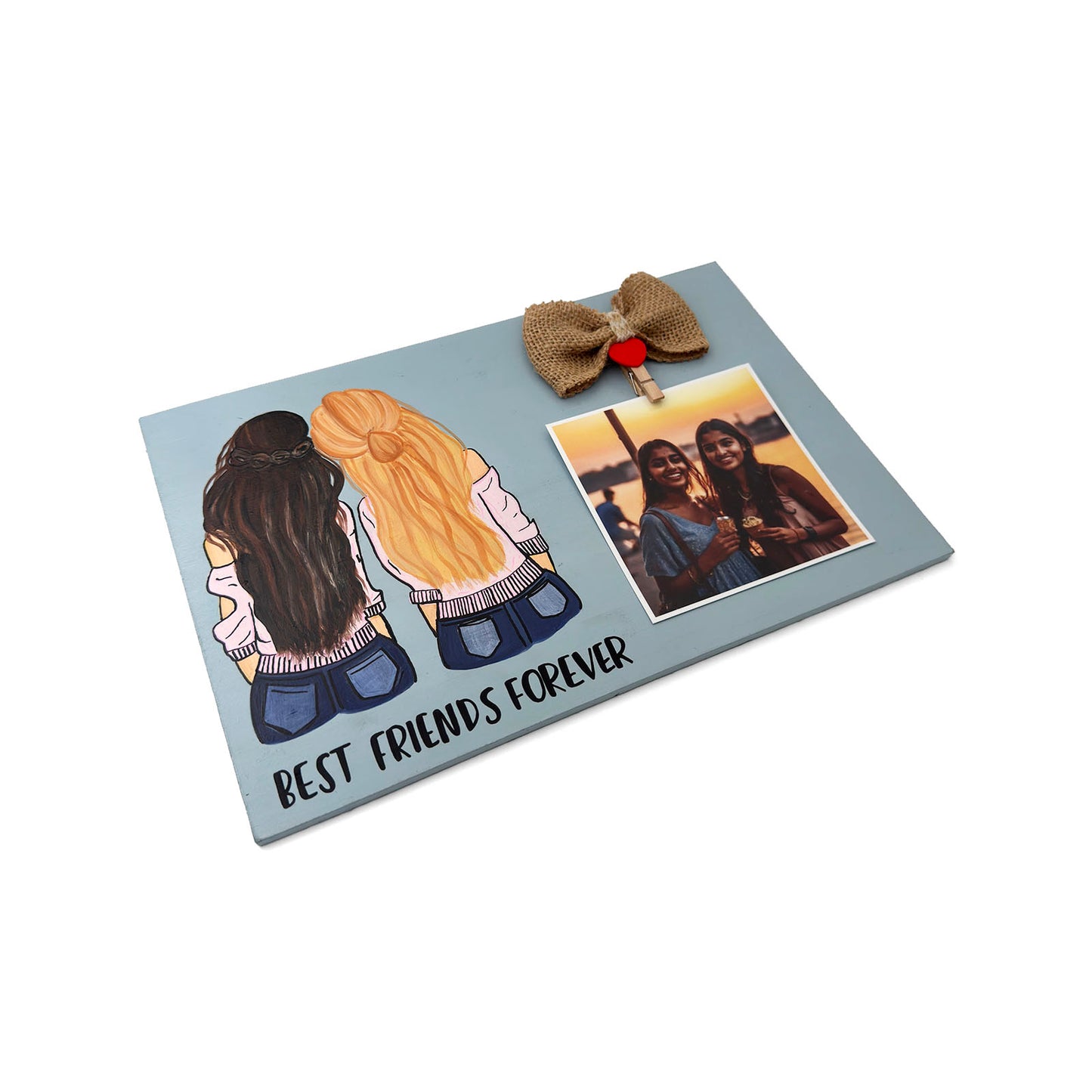 Best Friends Forever Hand-Painted Wooden Photo Holder - Light Grey