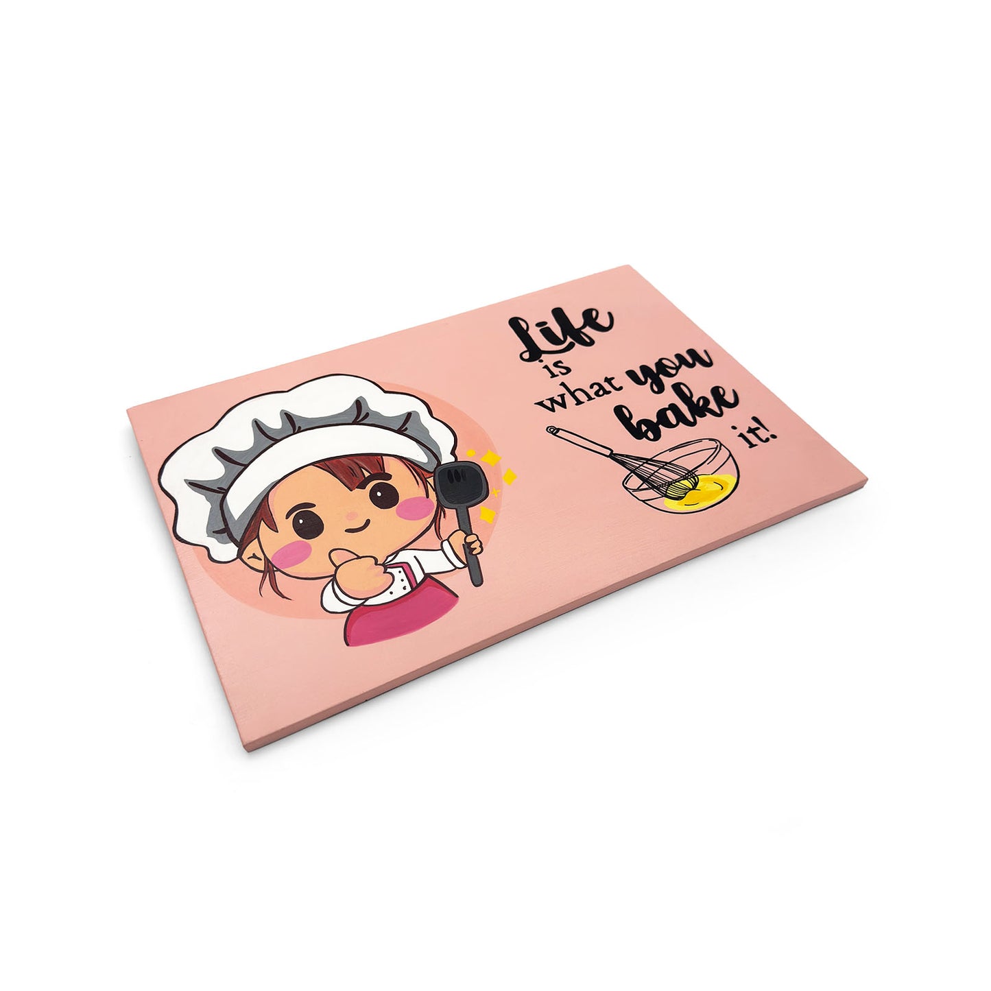 Life Is What You Bake It Hand-Painted Wooden Kitchen Wall Hanging - Pink