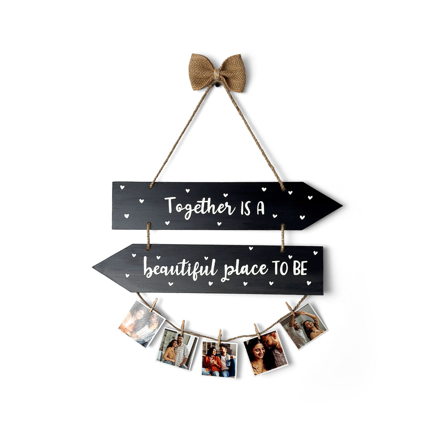 Together Is A Beautiful Place To Be Hand-Painted Wooden Photo Holder - Black & Grey