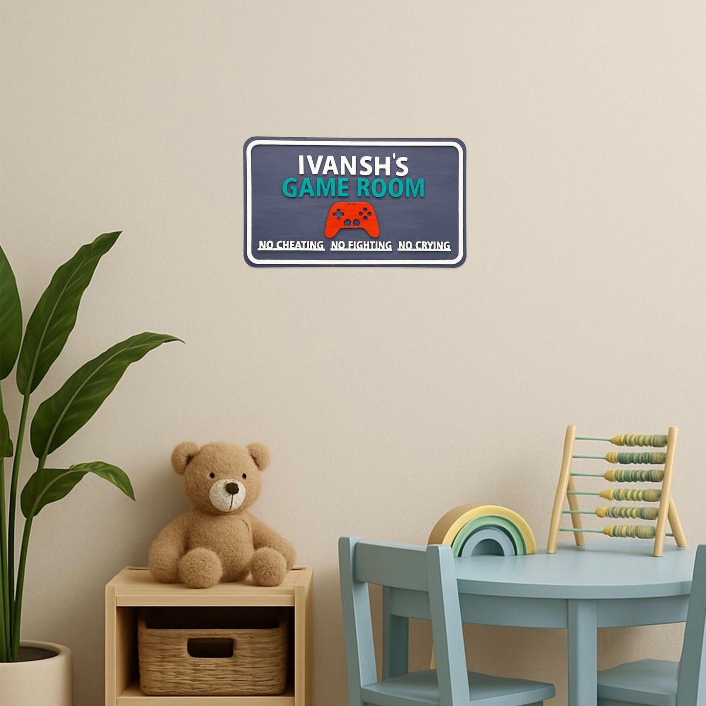 Game Room Themed Hand-Painted Wooden Kids Name Plate