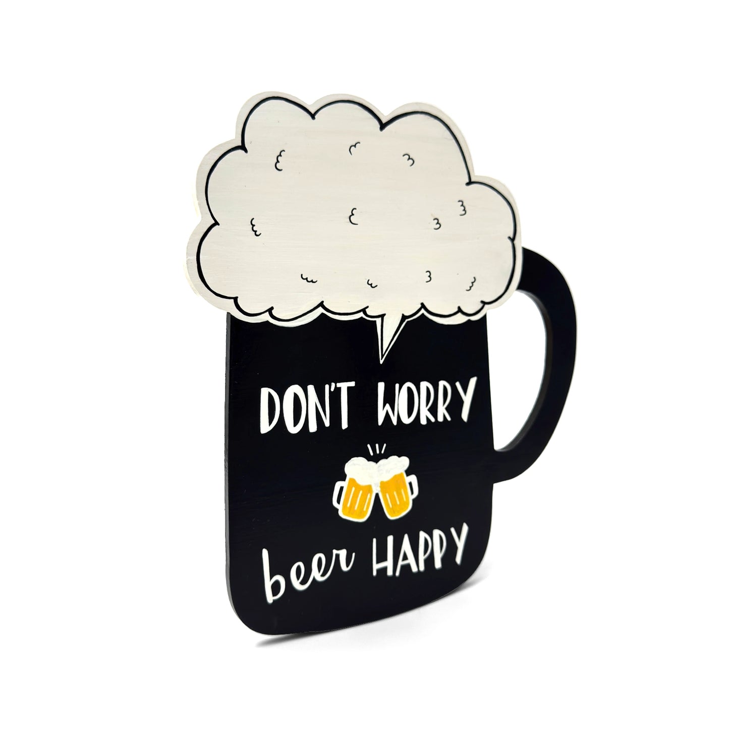 Don't Worry, Beer Happy Hand-Painted Wooden Bar Room Hanging