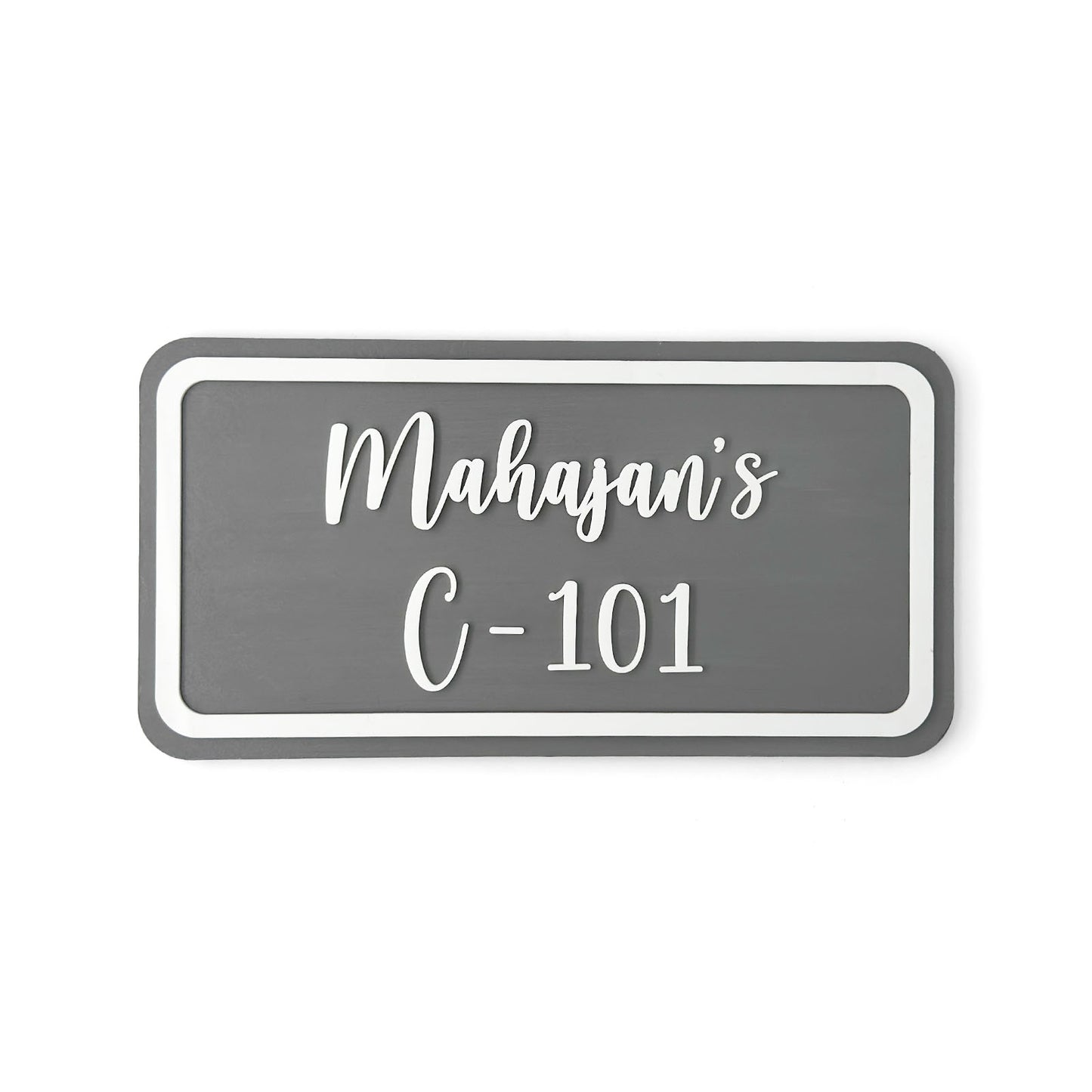 Rectangular Hand-Painted Wooden Name Plate For Home - Grey