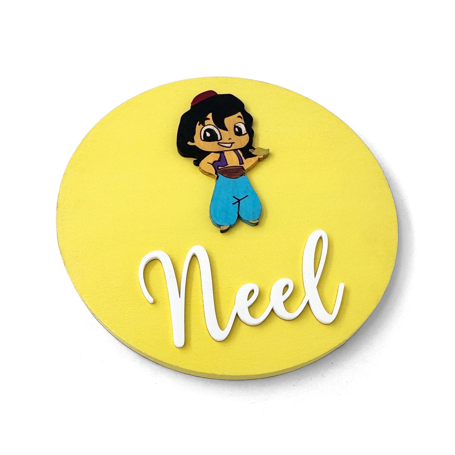 Aladdin Themed Hand-Painted Wooden Name Plate For Kids