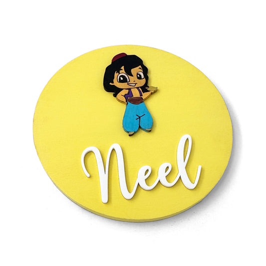 Aladdin Themed Hand-Painted Wooden Name Plate For Kids