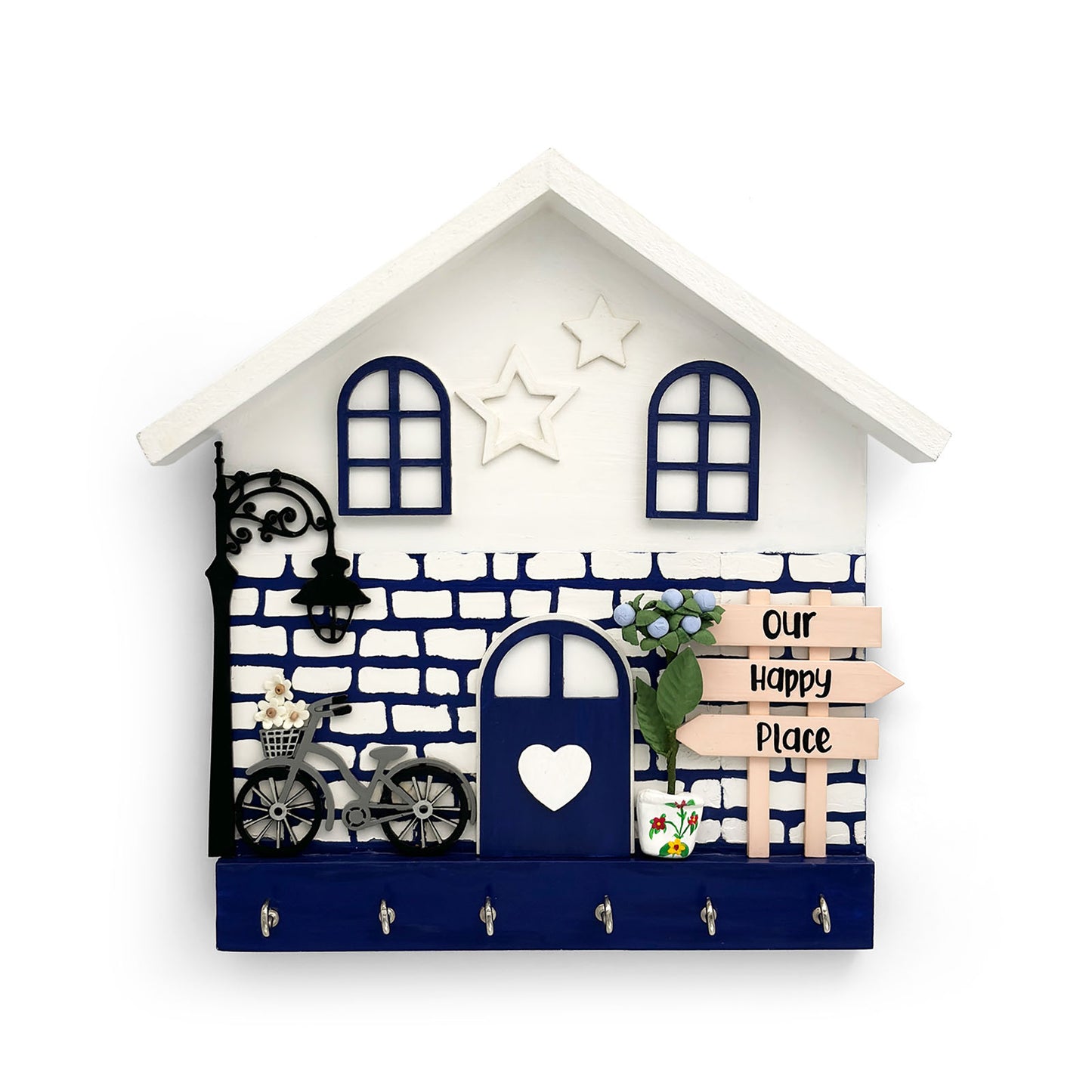 Personalised Hand-Painted Wooden Hut Key Holder With Bricks Texture