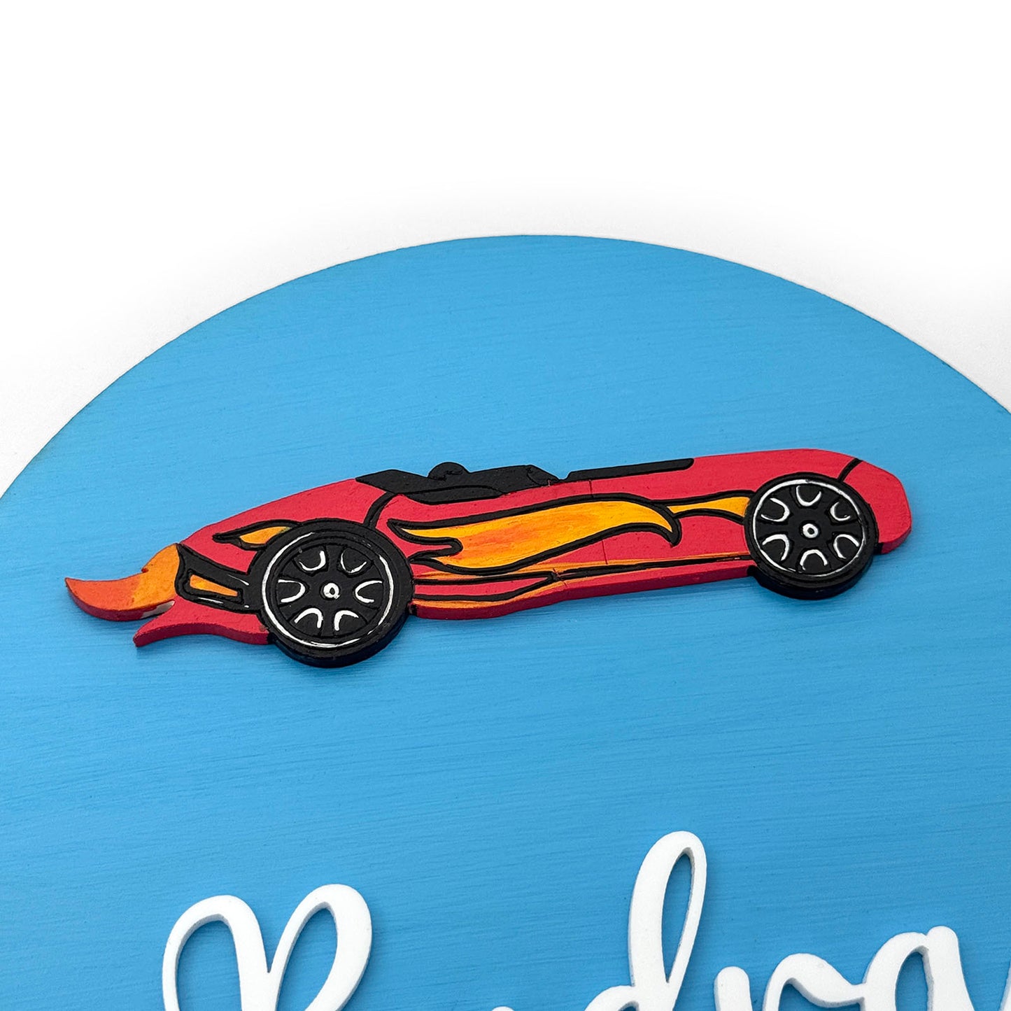 Hot Wheels Car Themed Hand-Painted Wooden Mini Kids Name Plate