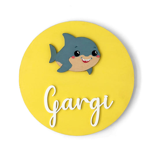 Baby Shark Themed Hand-Painted Wooden Name Plate For Kids
