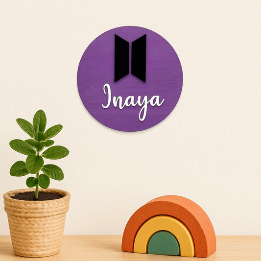 BTS Themed Hand-Painted Wooden Mini Kids Name Plate