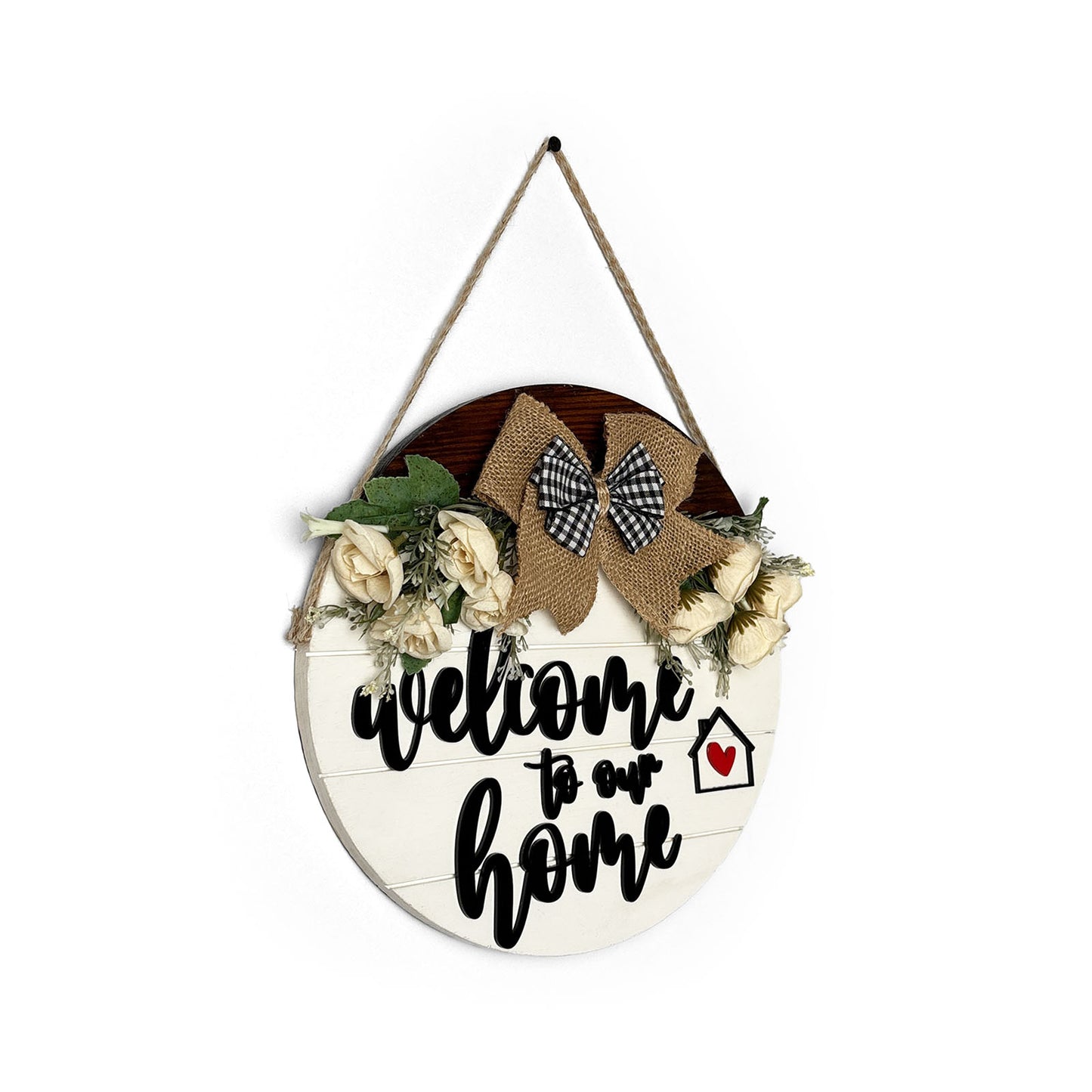 Welcome To Our Home Hand-Painted Wooden Door Hanger - White