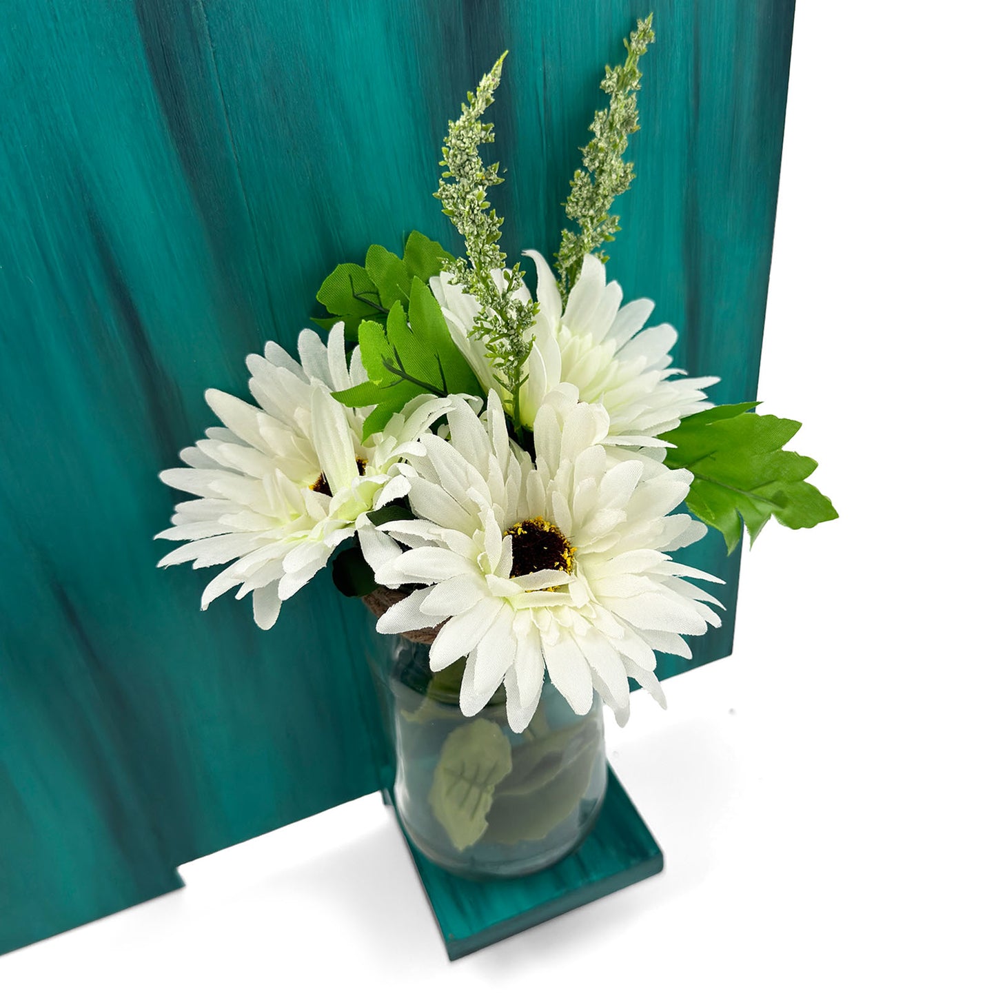 Teal Hand-Painted Wooden Name Plate With Jar For Home - Design 2