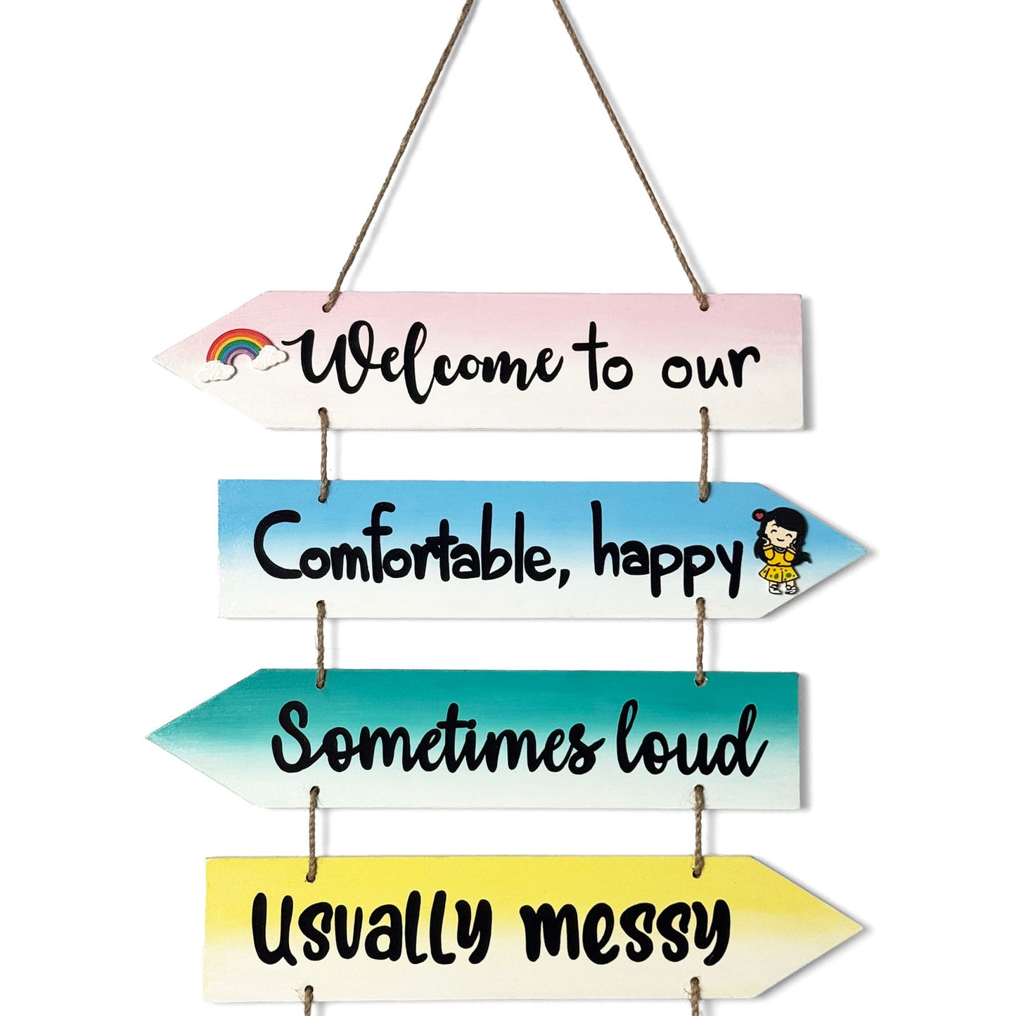 Welcome To Our Home Hand-Painted Wooden Arrow Plank Wall Hanging - Design 5