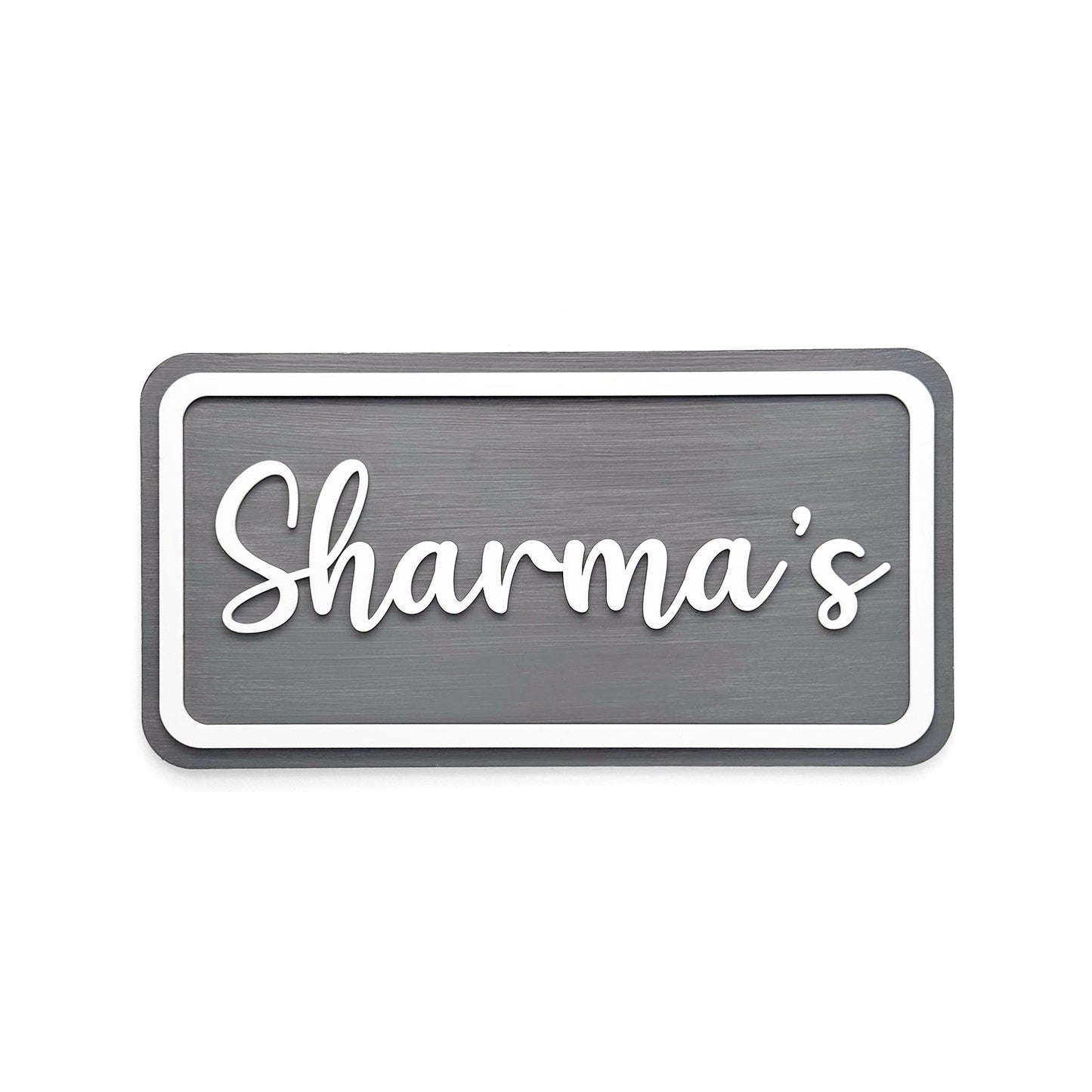 Rectangular Hand-Painted Wooden Name Plate For Home - Grey