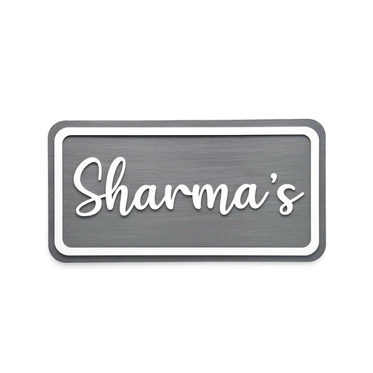 Rectangular Hand-Painted Wooden Name Plate For Home - Grey