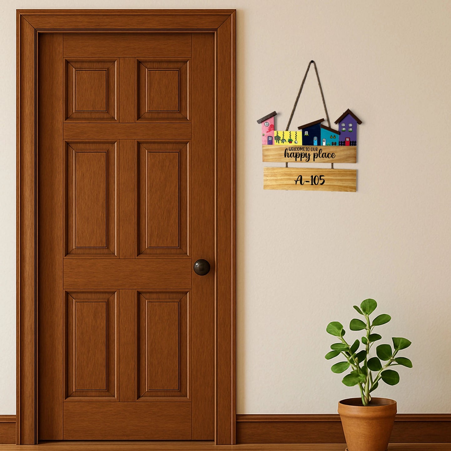 Hut-Shaped Hand-Painted Wooden Name Plate For Home - Hut Board & One Plank Design 5