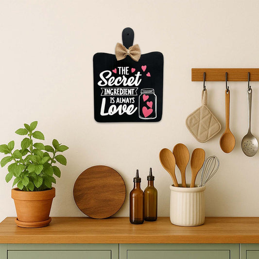 The Secret Ingredient Is Always Love Hand-Painted Wooden Chopping Board Kitchen Wall Hanging - Black