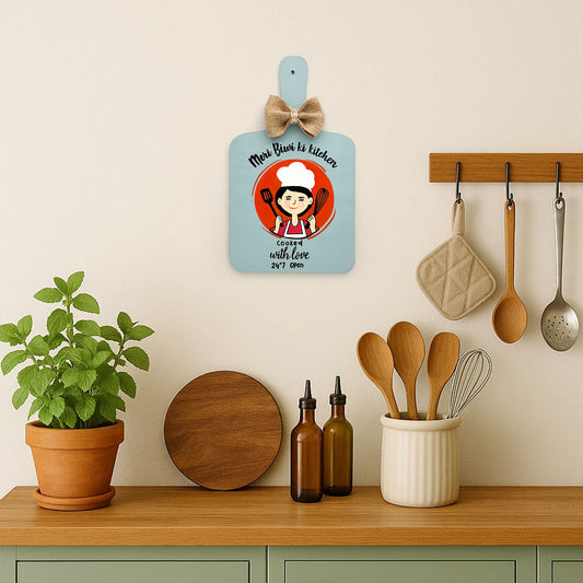Meri Biwi Ki Kitchen Hand-Painted Wooden Chopping Board Kitchen Wall Hanging - Grey
