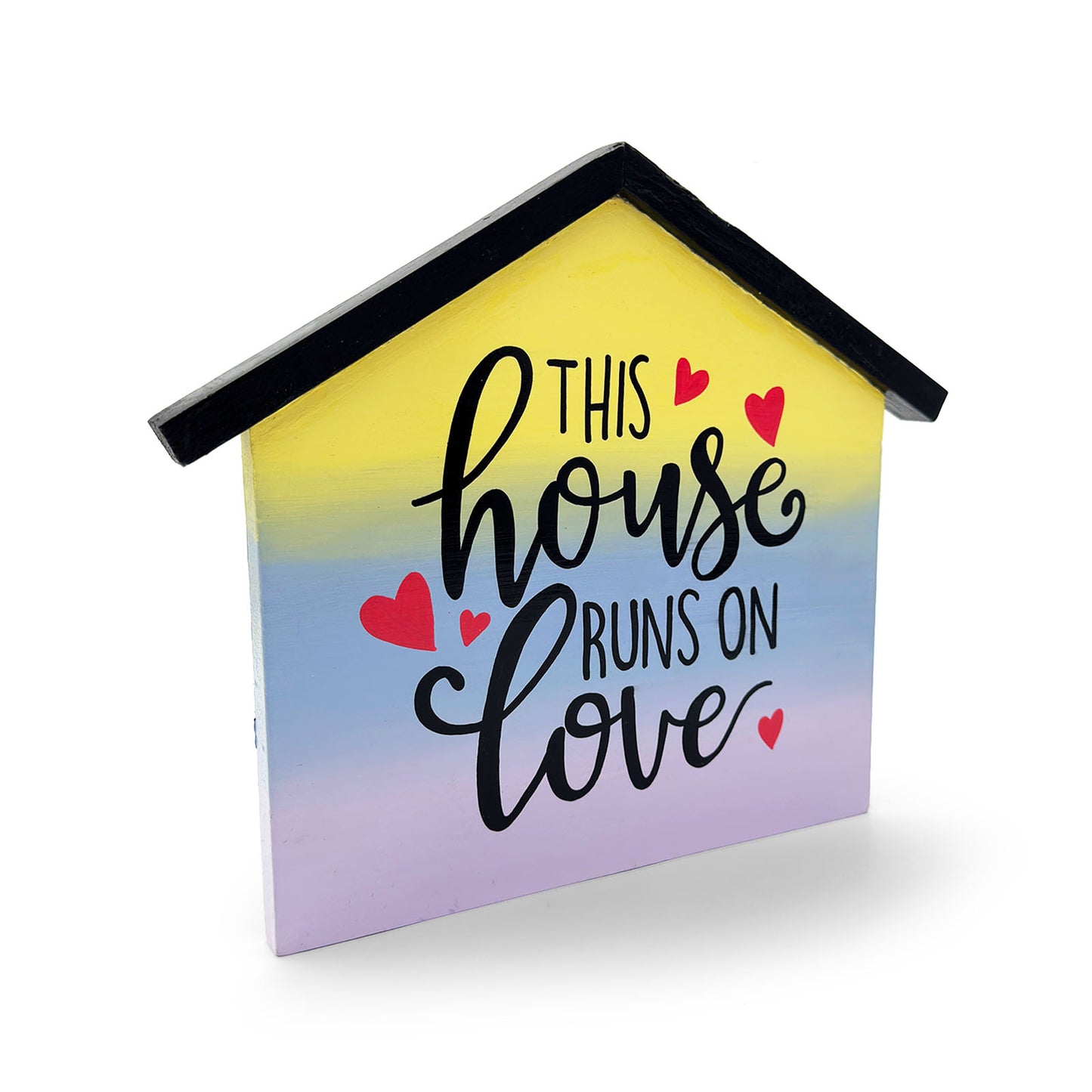 This House Runs On Love Hand-Painted Wooden Wall Hanging