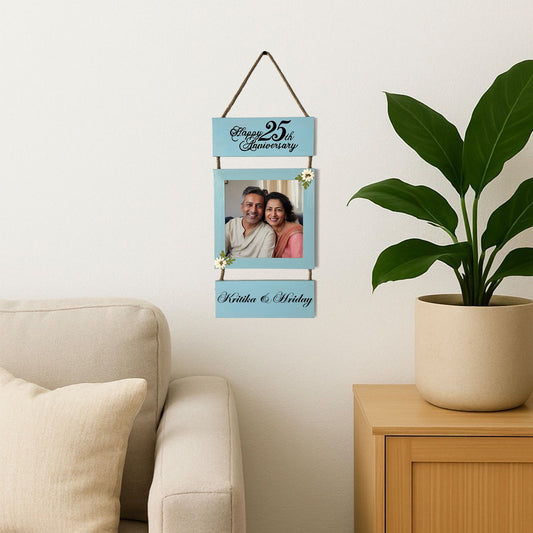 25th Anniversary Hand-Painted Wooden Photo Holder - Light Grey