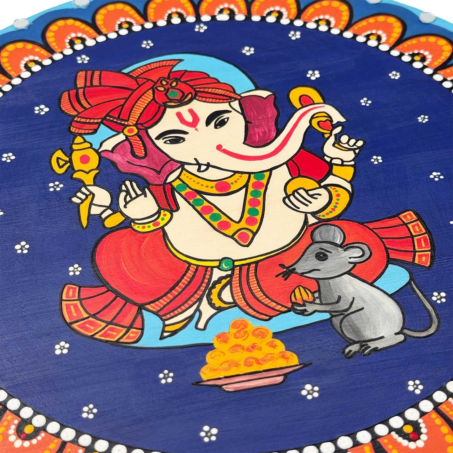 Ganesha Hand-Painted Wooden Mandala Wall Hanging  - Blue