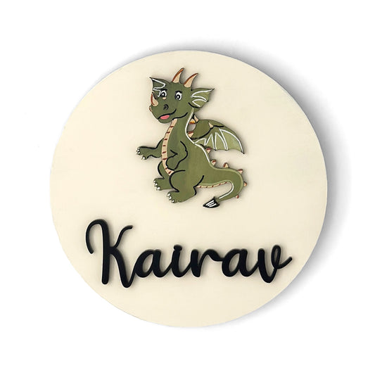 Dragon Themed Hand-Painted Wooden Name Plate For Kids