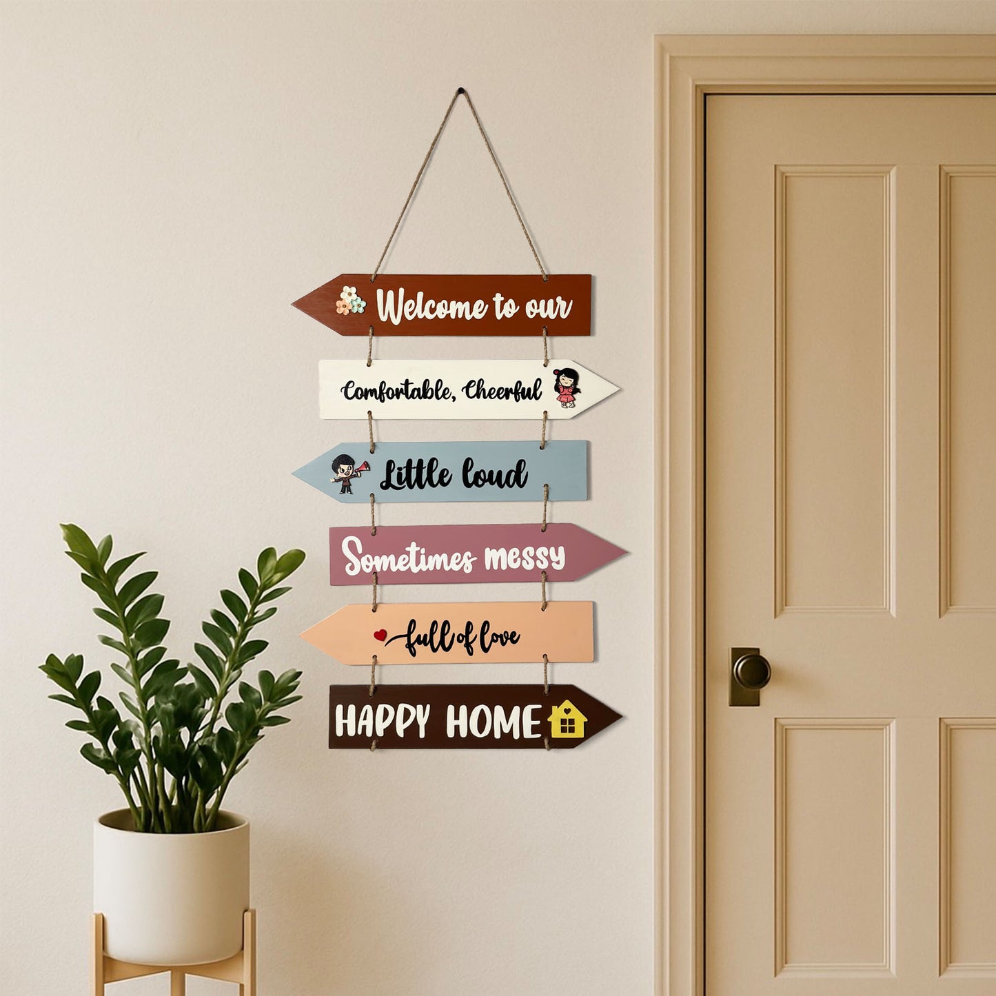 Welcome To Our Home Hand-Painted Wooden Arrow Plank Wall Hanging - Design 14