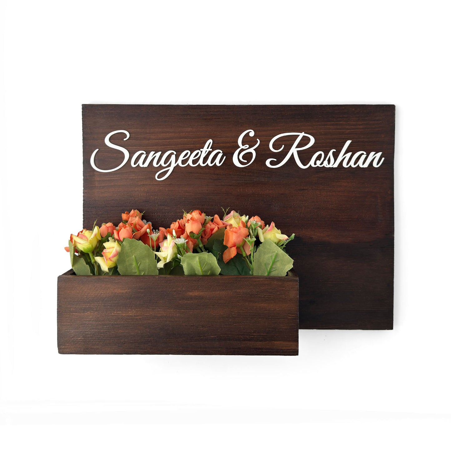 Rectangular Hand-Painted Wooden Planter Name Plate For Home - Wooden Finish
