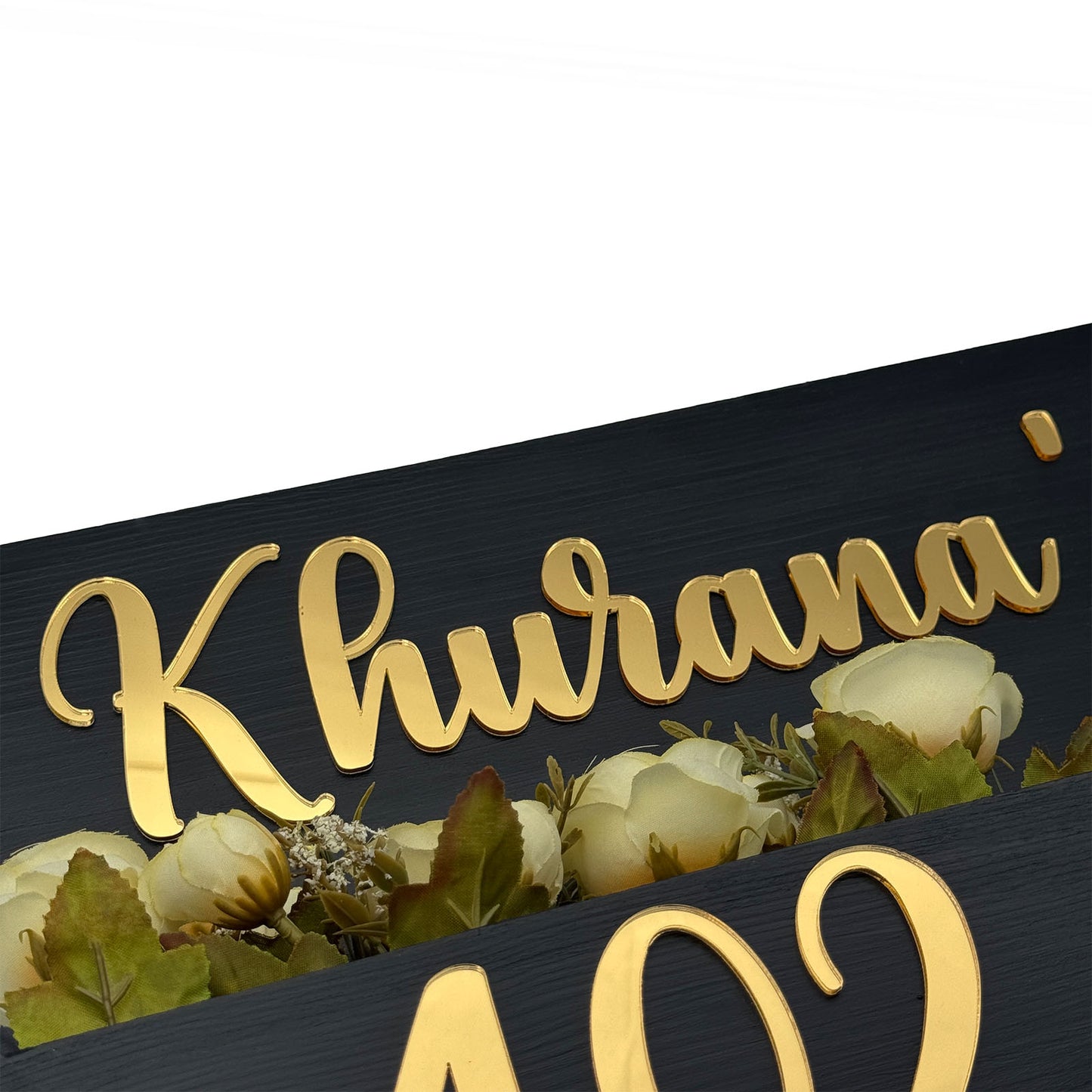 Rectangular Hand-Painted Wooden Planter Name Plate For Home - Black